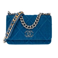 Rare Chanel Wallet on Chain (WOC) 19 shoulder bag in Blue Quilted Denim