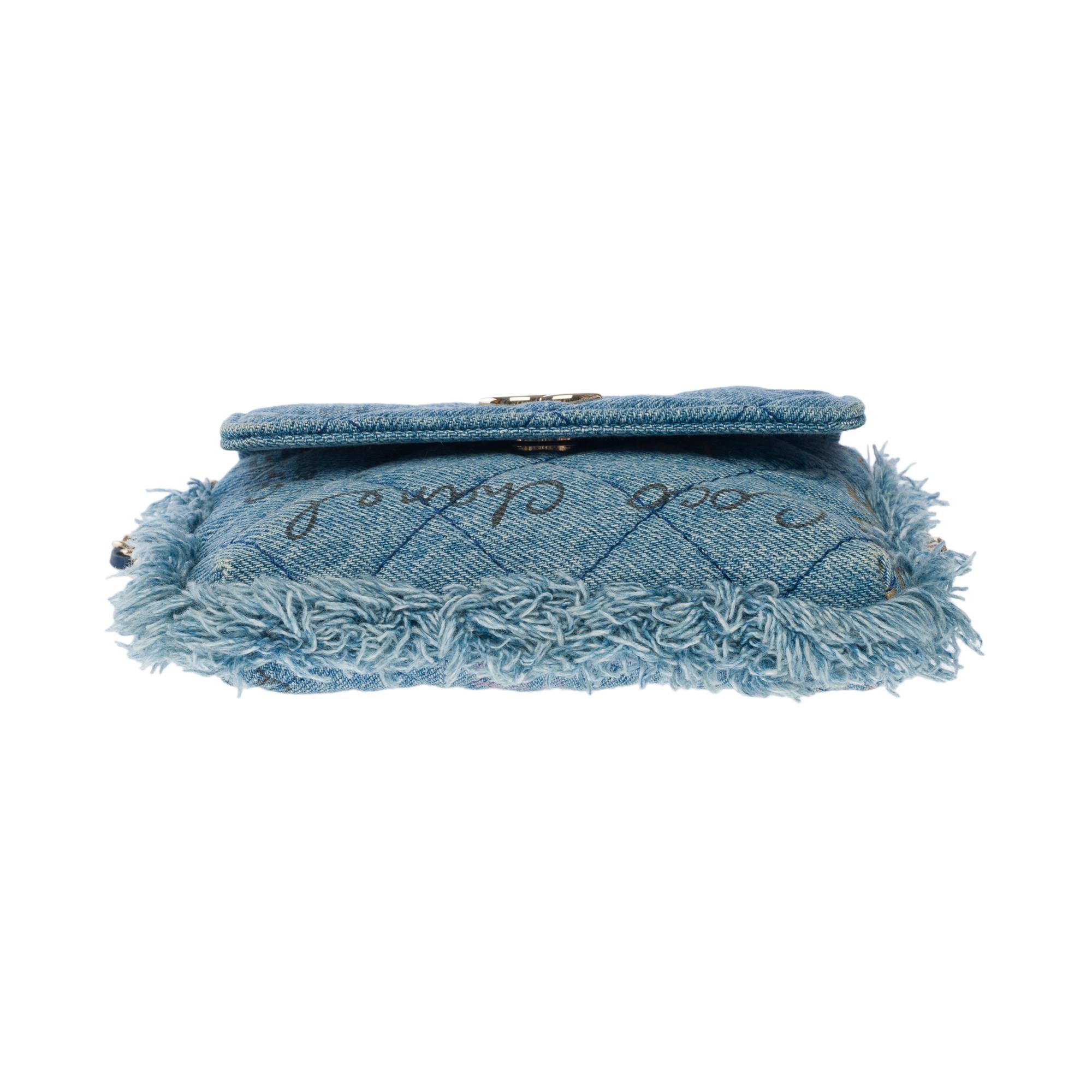 Rare Chanel Wallet on Chain (WOC)  shoulder bag in blue quilted denim, SHWHW 6