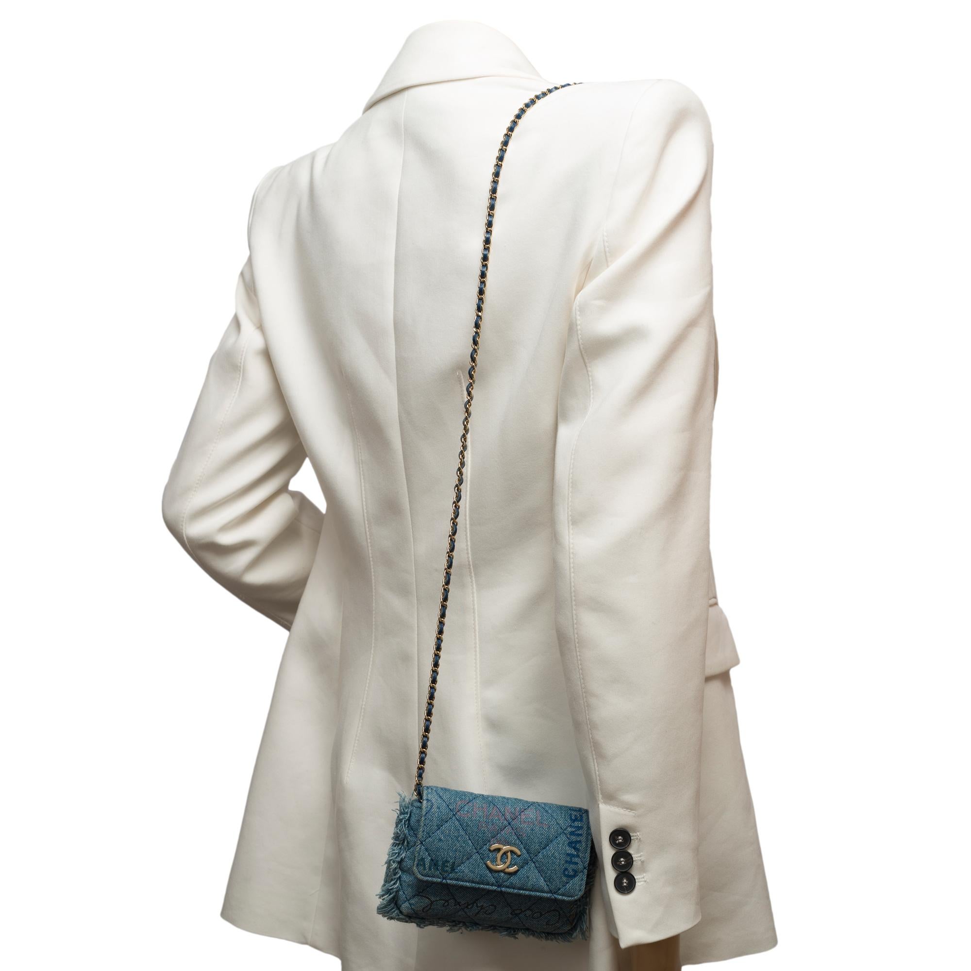 Rare Chanel Wallet on Chain (WOC)  shoulder bag in blue quilted denim, SHWHW 8