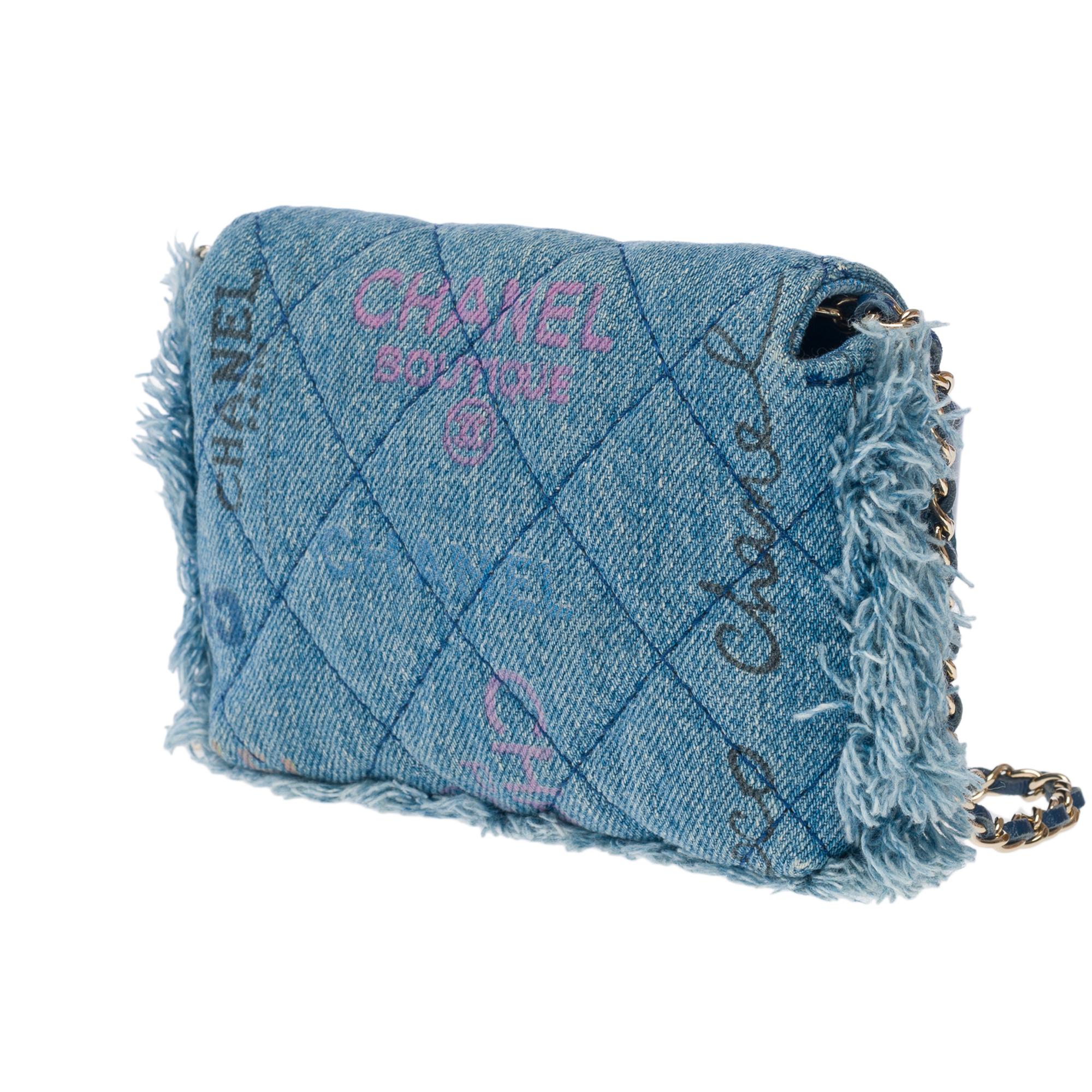 Rare Chanel Wallet on Chain (WOC)  shoulder bag in blue quilted denim, SHWHW 1