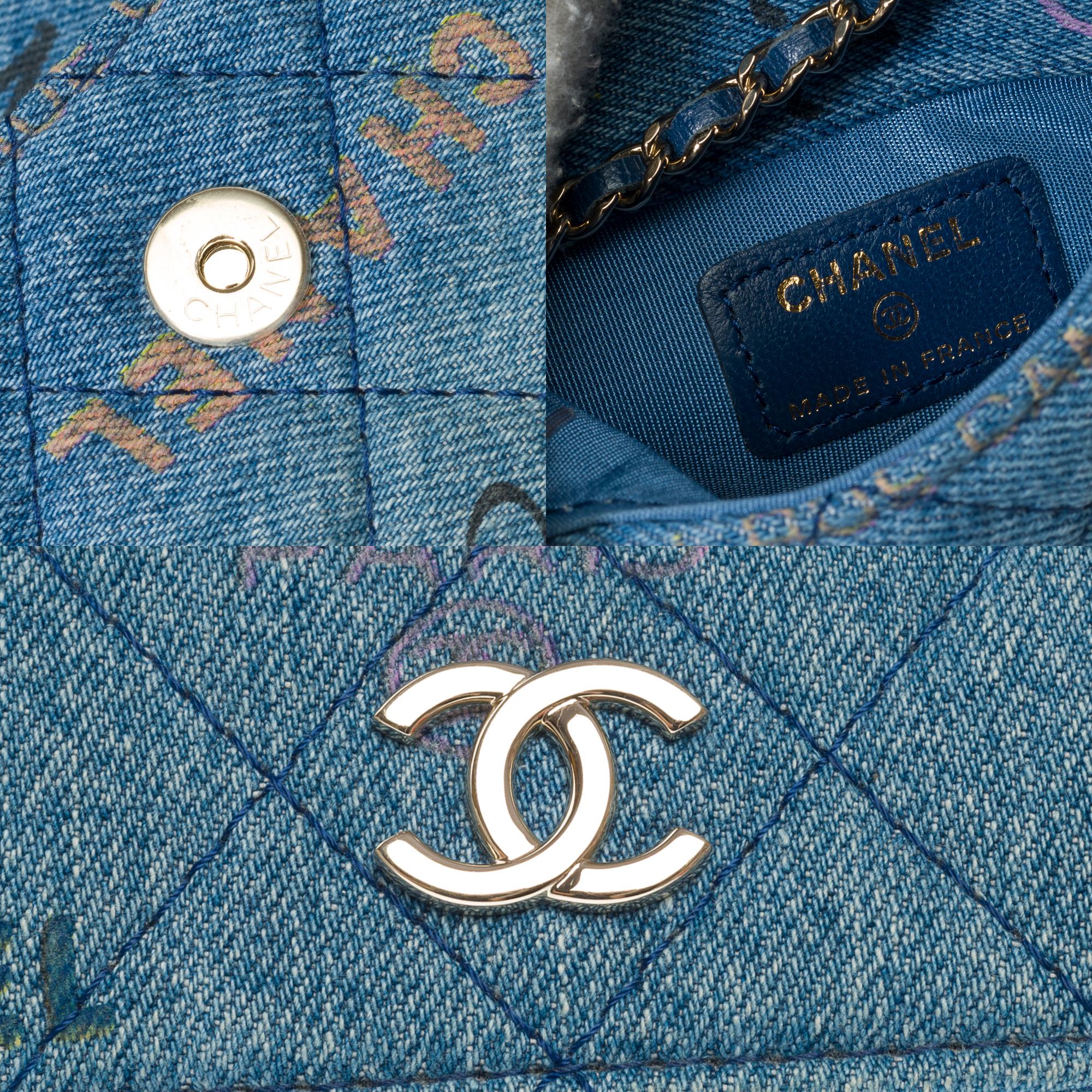 Rare Chanel Wallet on Chain (WOC)  shoulder bag in blue quilted denim, SHWHW 2