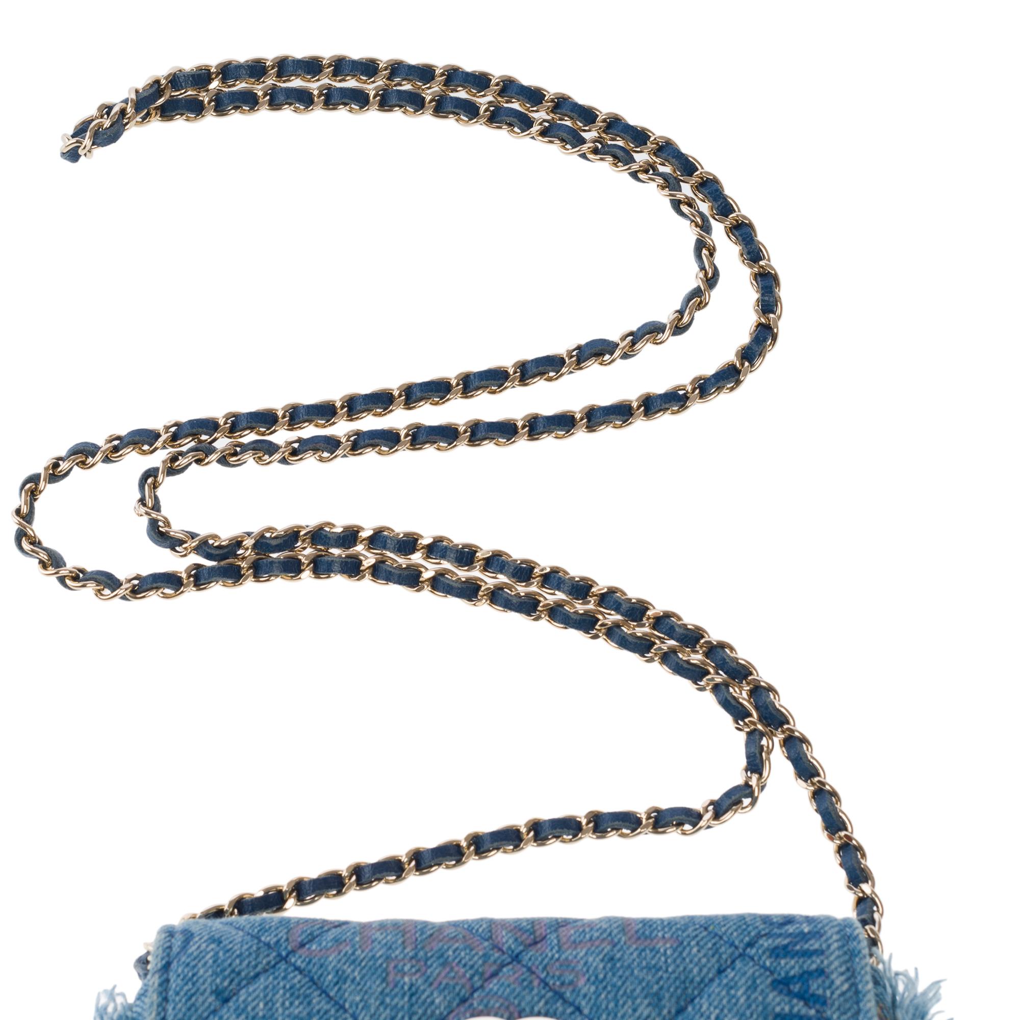 Rare Chanel Wallet on Chain (WOC)  shoulder bag in blue quilted denim, SHWHW 5