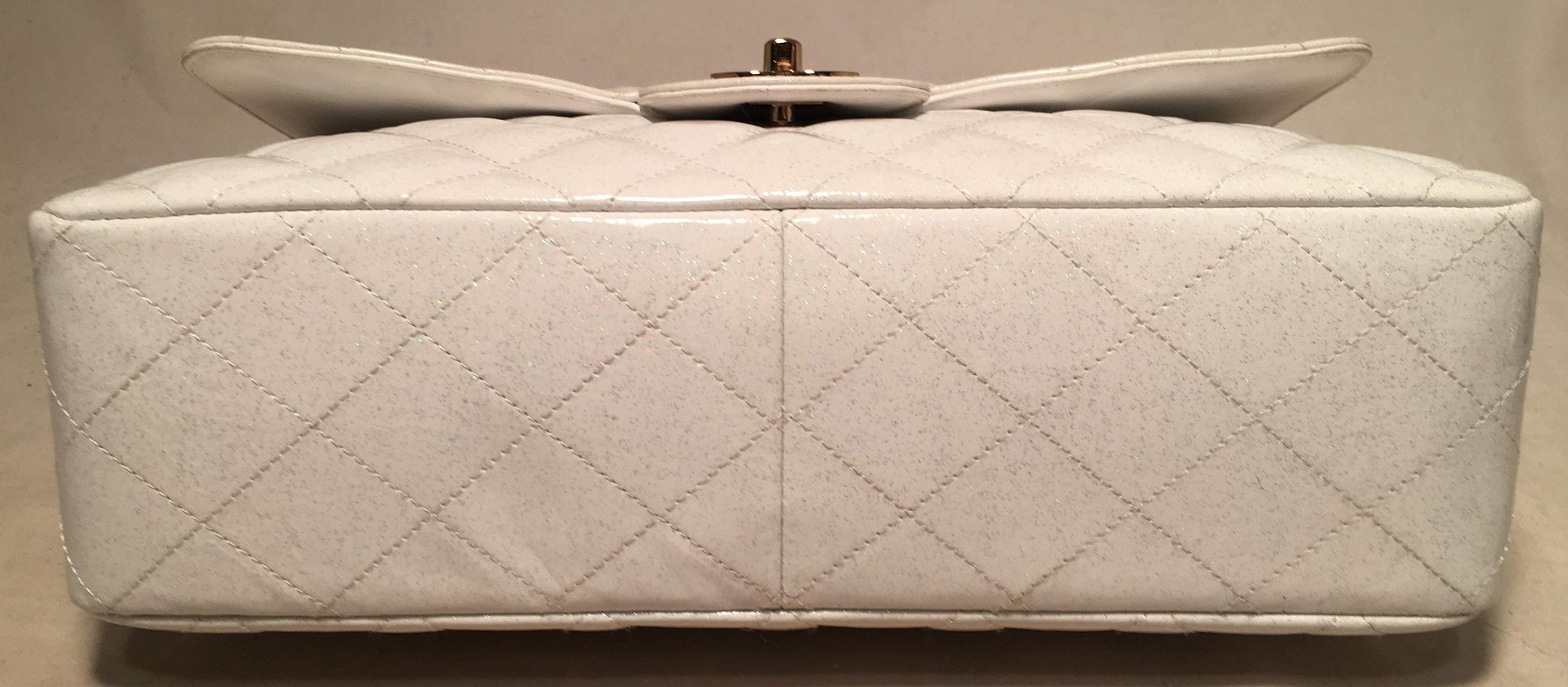 RARE Chanel White Glitter Patent Leather Maxi Classic Flap Shoulder Bag 5