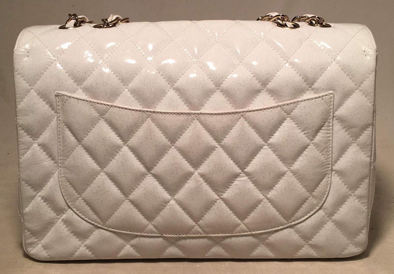 RARE Chanel White Glitter Patent Leather Maxi Classic Flap Shoulder Bag ...
