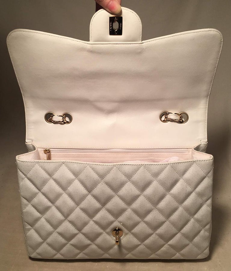 RARE Chanel White Glitter Patent Leather Maxi Classic Flap Shoulder Bag ...