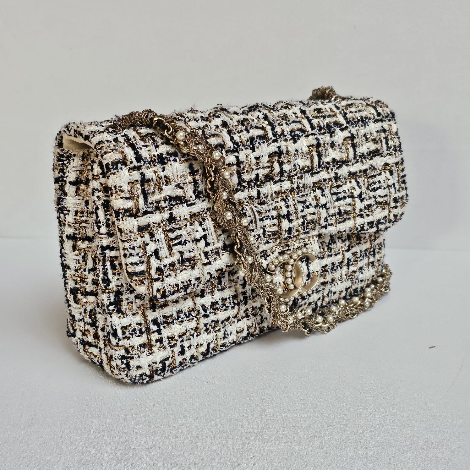 Rare Chanel White Gold Tweed Westminister Flap Bag 7