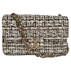 Rare Chanel White Gold Tweed Westminister Flap Bag