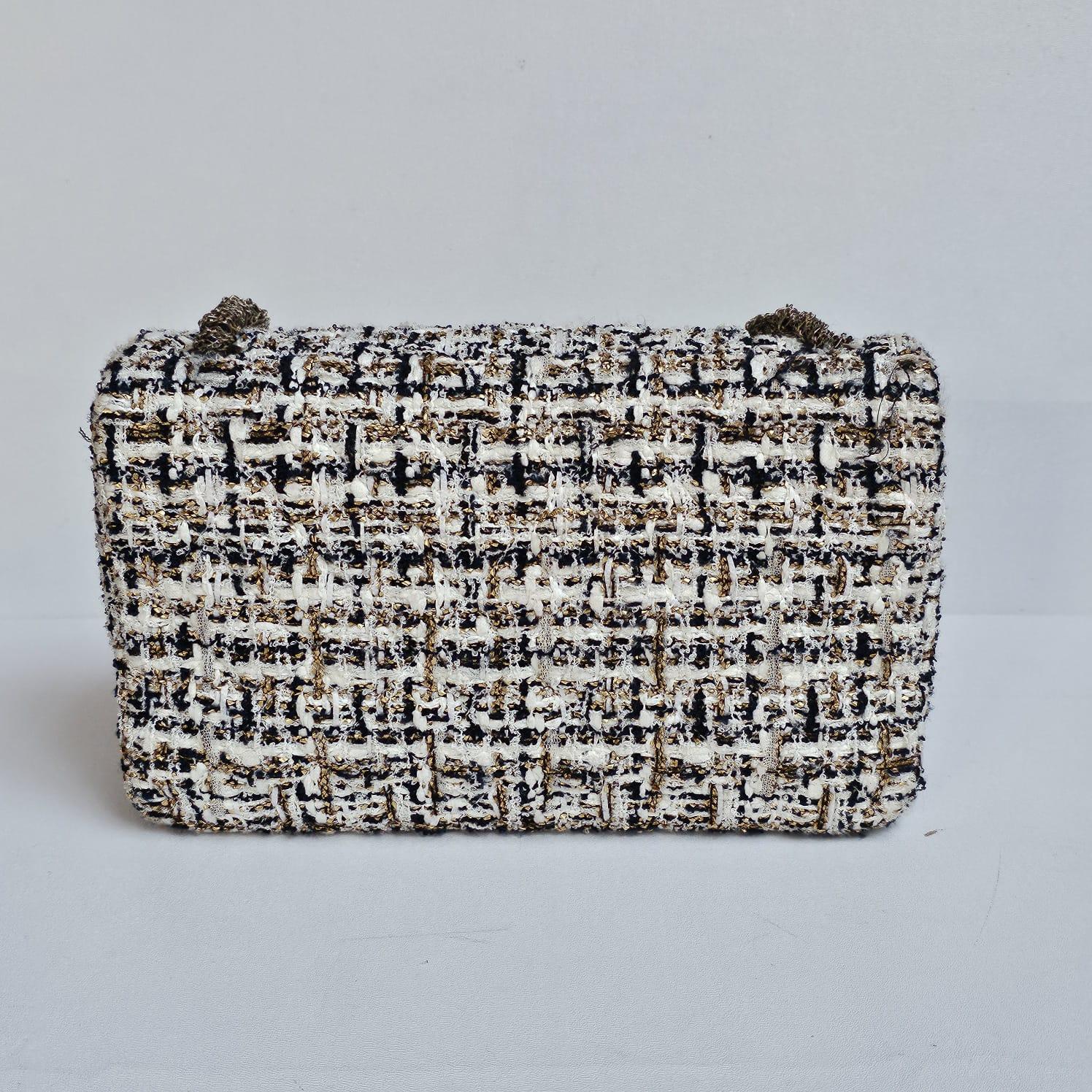 Raro Bolso Chanel Blanco Tweed Medio Westminister Flap 5