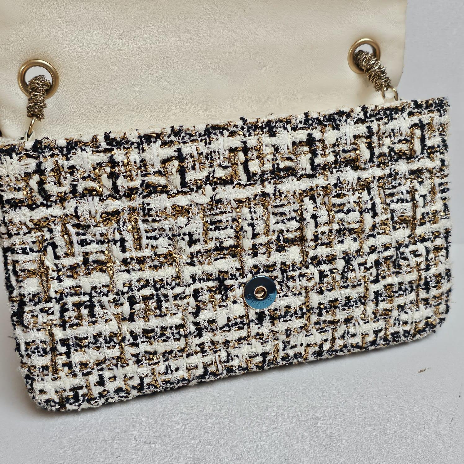 Raro Bolso Chanel Blanco Tweed Medio Westminister Flap 7