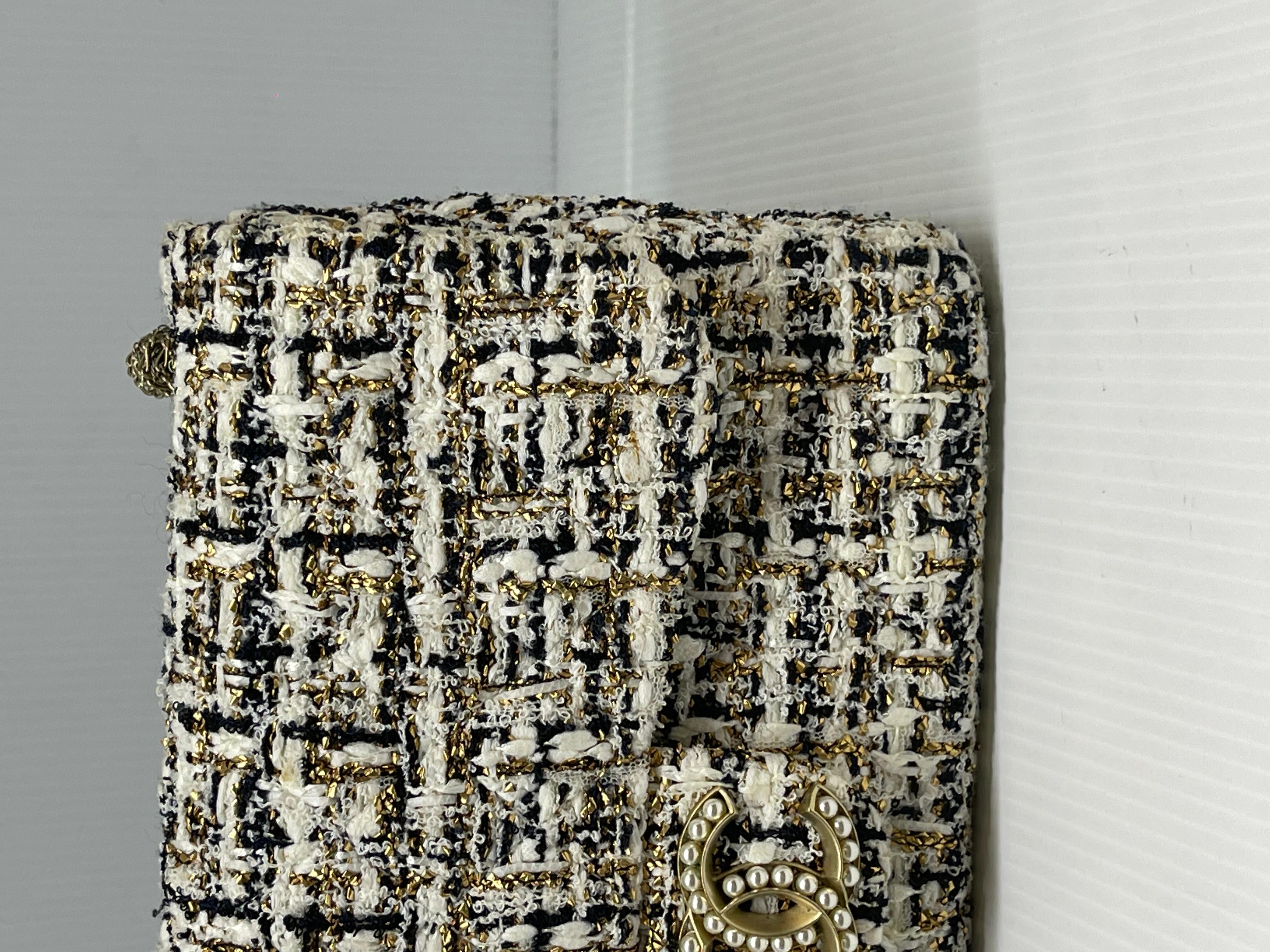 De las mujeres Raro Bolso Chanel Blanco Tweed Medio Westminister Flap