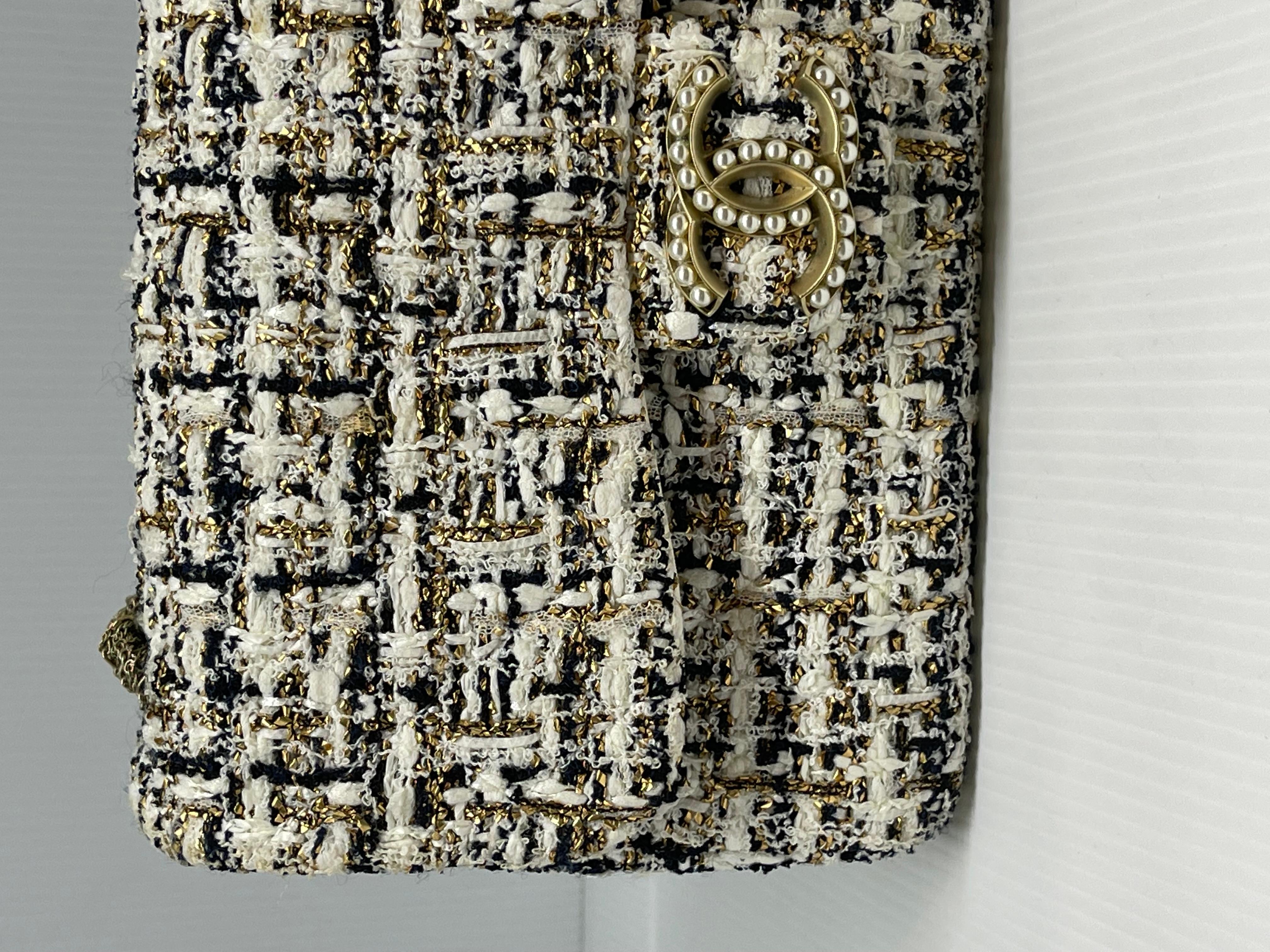 Raro Bolso Chanel Blanco Tweed Medio Westminister Flap 1