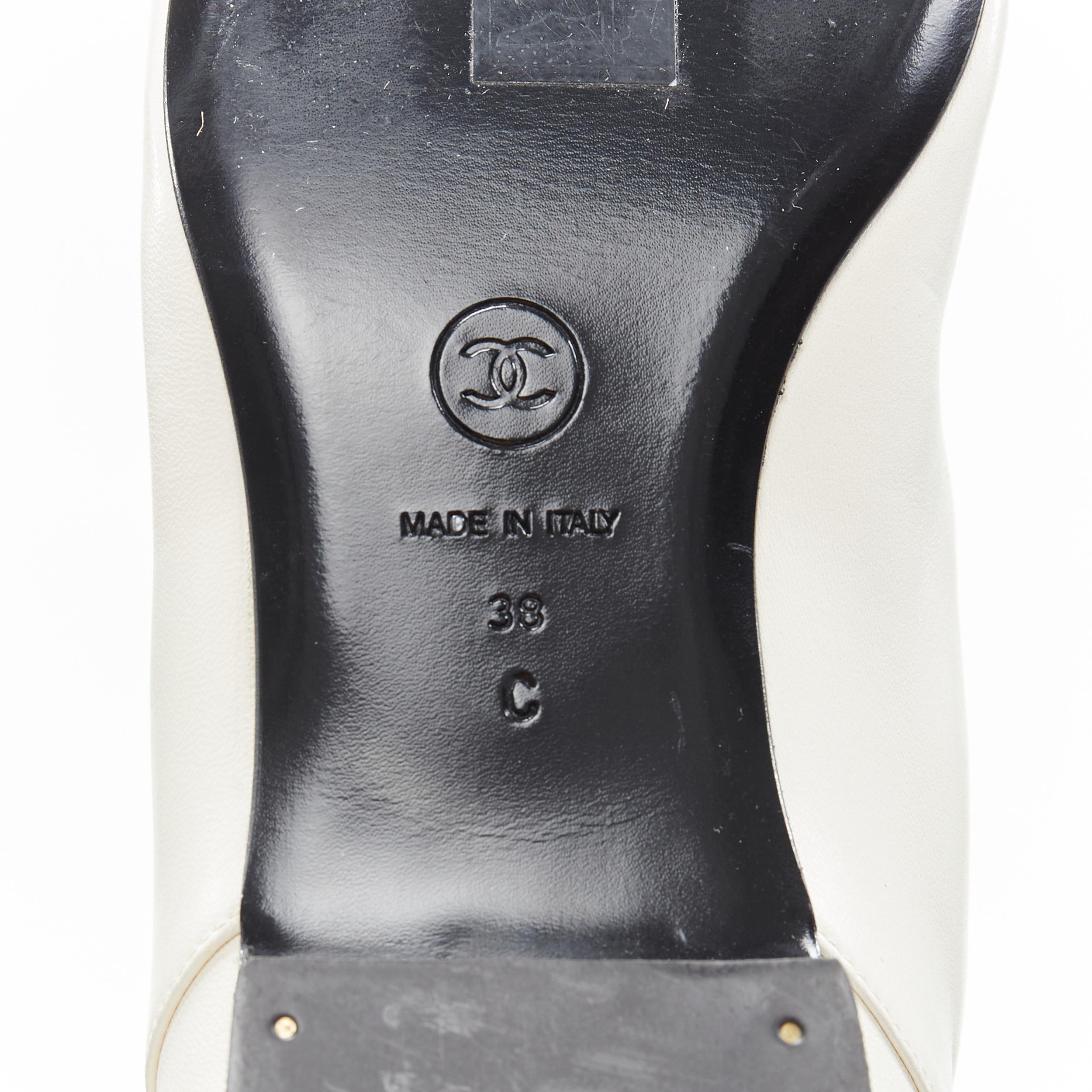 rare CHANEL white soft leather CC logo patent toe cap pull on flat boots EU38 3