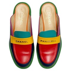 Rare Chanel x Pharrell Williams Multicolor Leather Mules Size 42
