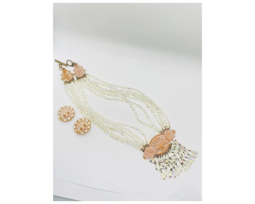 Chantal Thomass Rare ensemble collier et boucles d'oreilles en perles de verre irisé Bon état - En vente à New York, NY