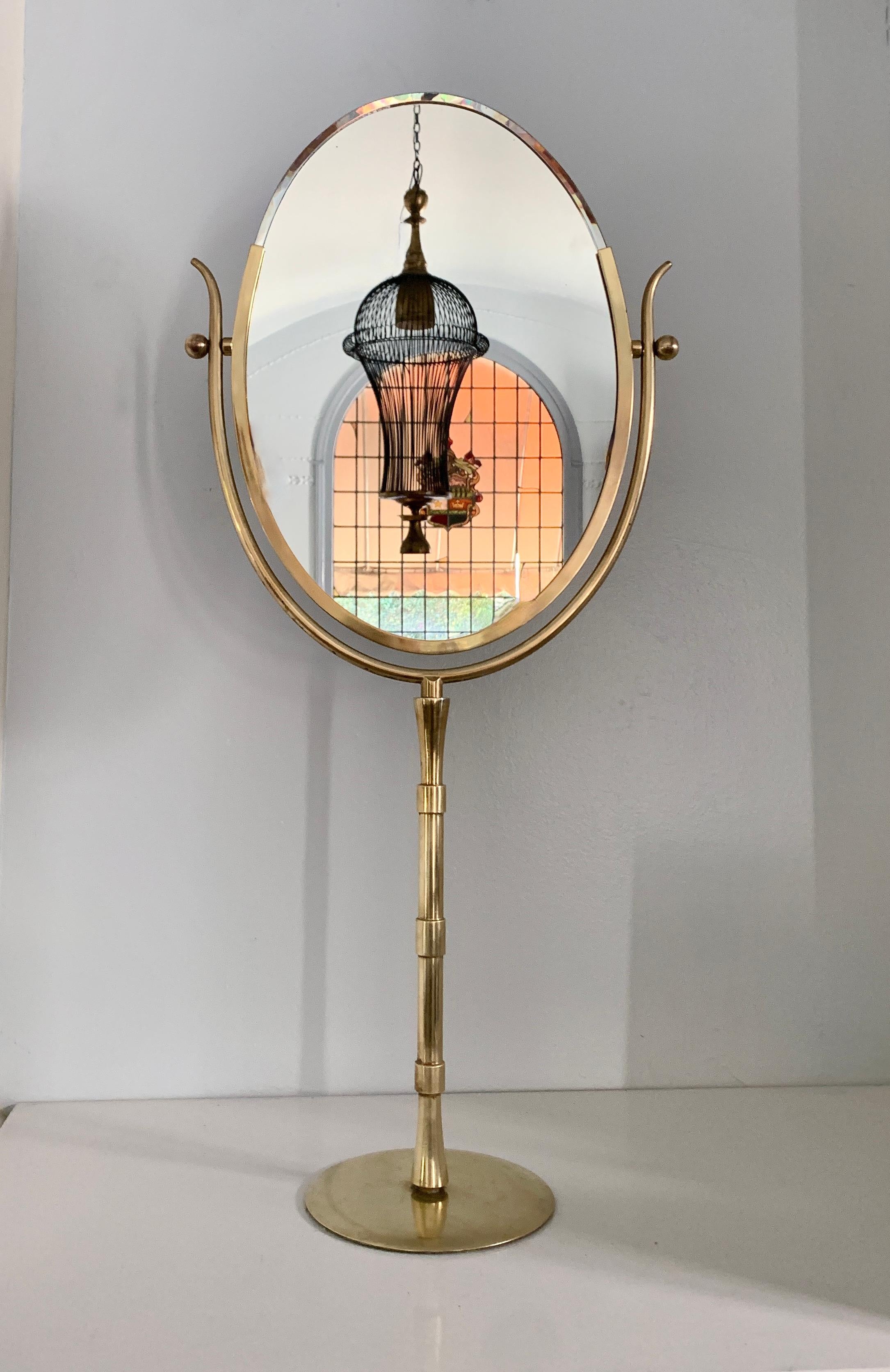 Polished Rare Charles Hollis Jones Brass Glamour Vanity or Table Mirror For Sale