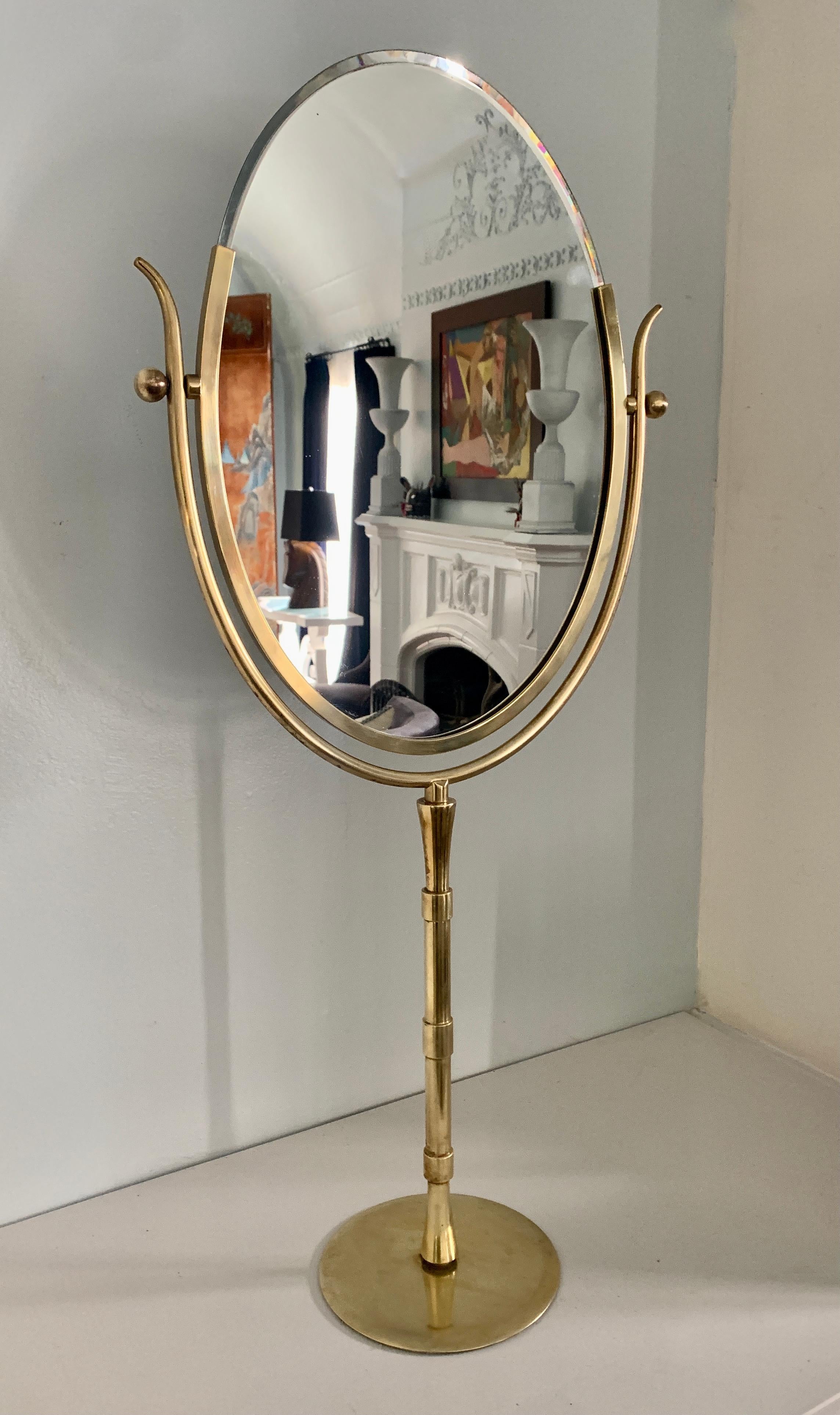 Rare Charles Hollis Jones Brass Glamour Vanity or Table Mirror In Good Condition For Sale In Los Angeles, CA