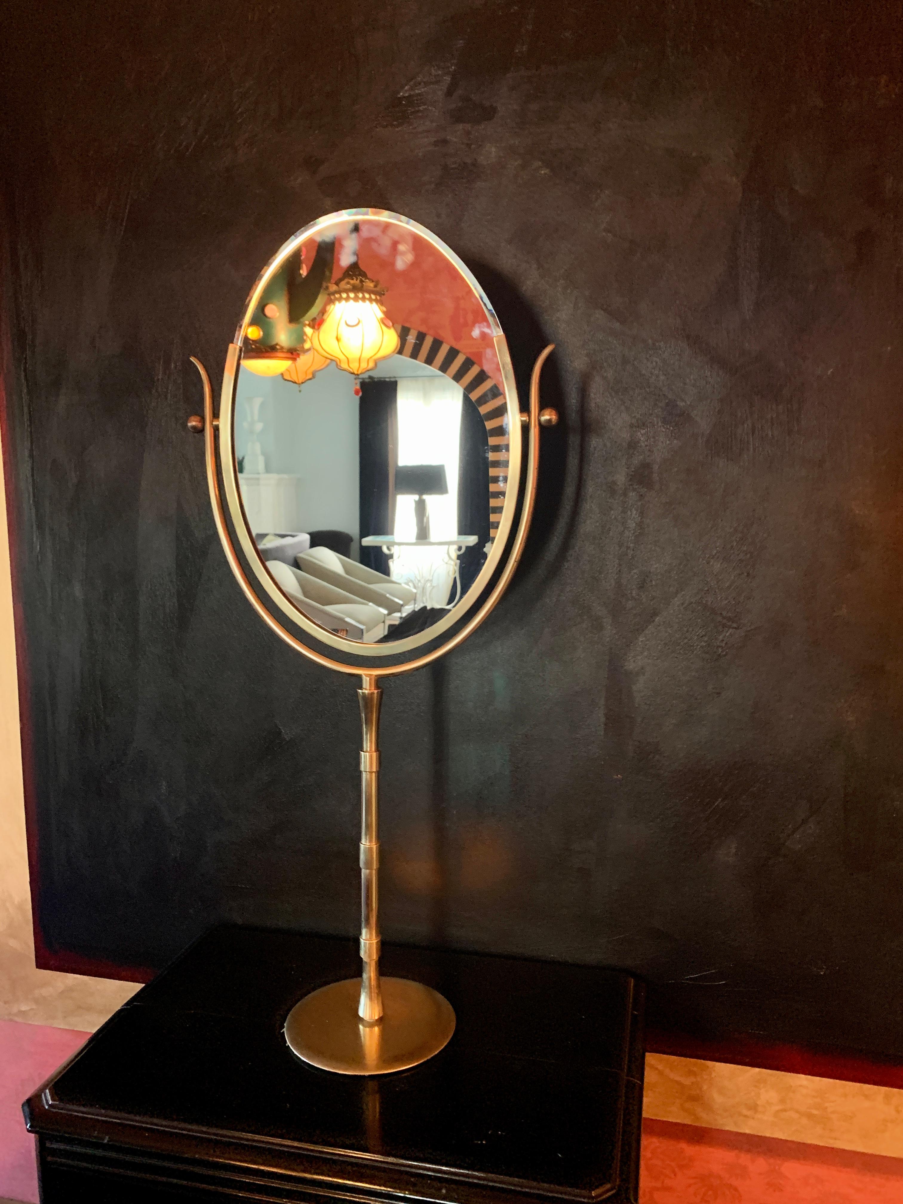 20th Century Rare Charles Hollis Jones Brass Glamour Vanity or Table Mirror For Sale