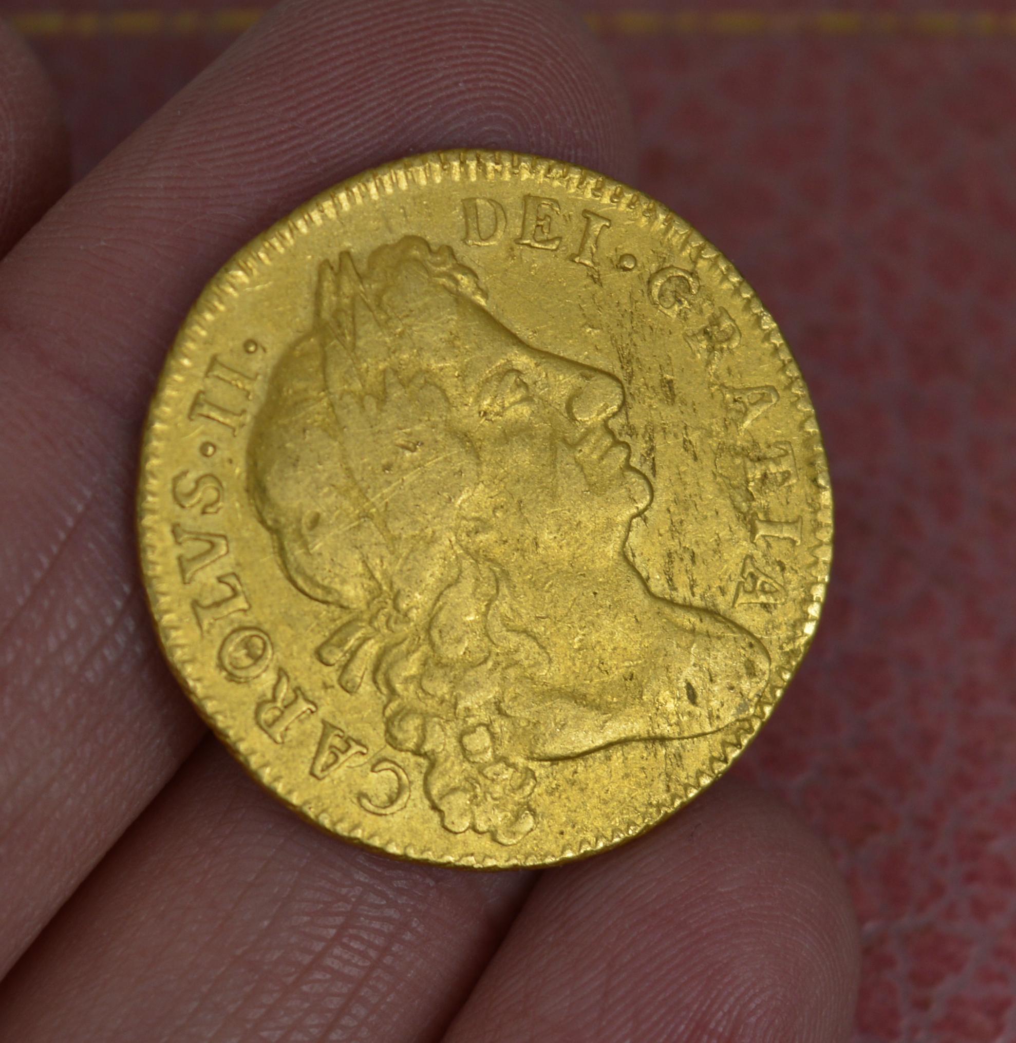 Seltene Charles II. 22 Karat Goldmünze in Vollguinea, 1679 im Angebot 2