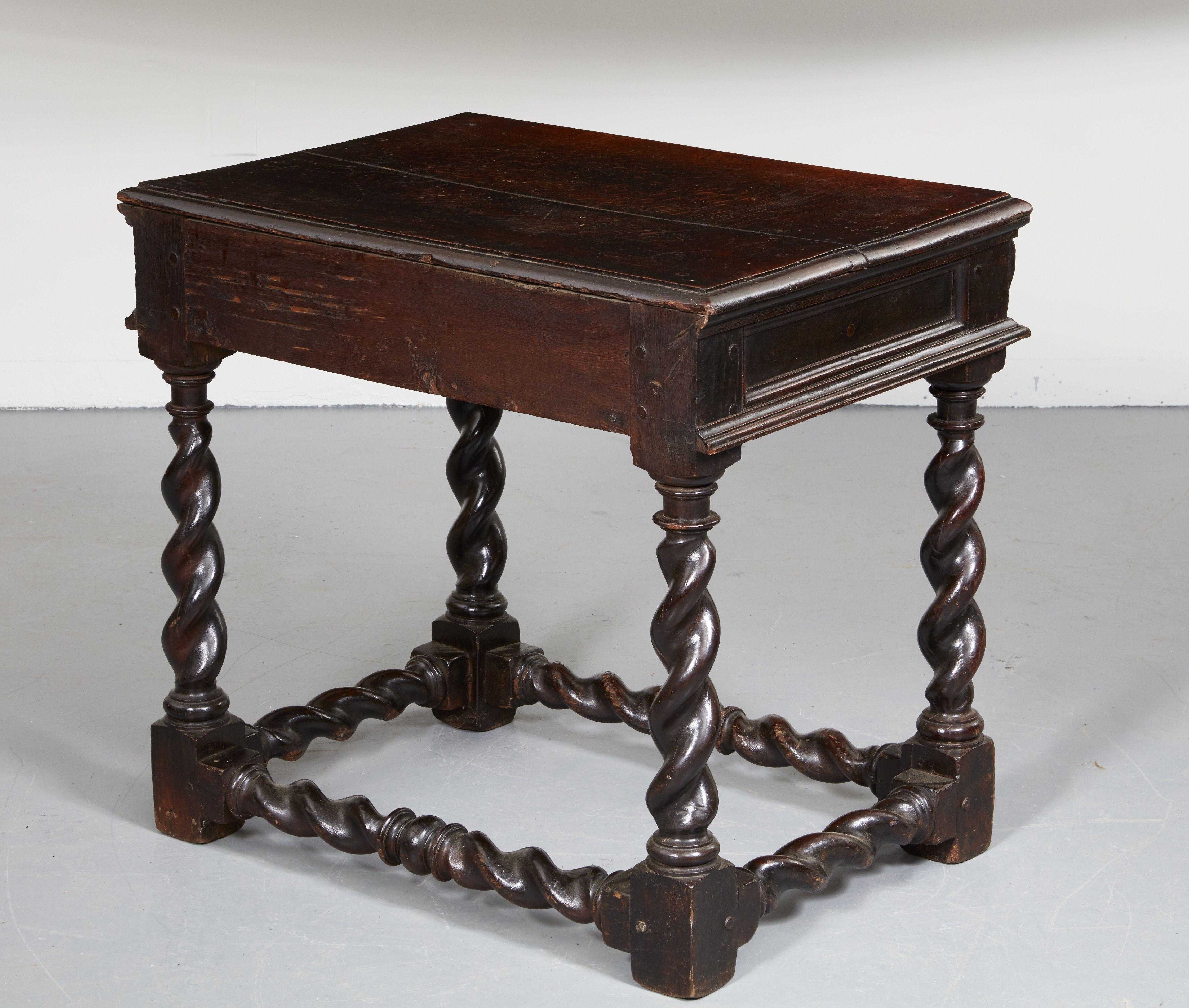Oak Rare Charles II Single Drawer Side Table For Sale