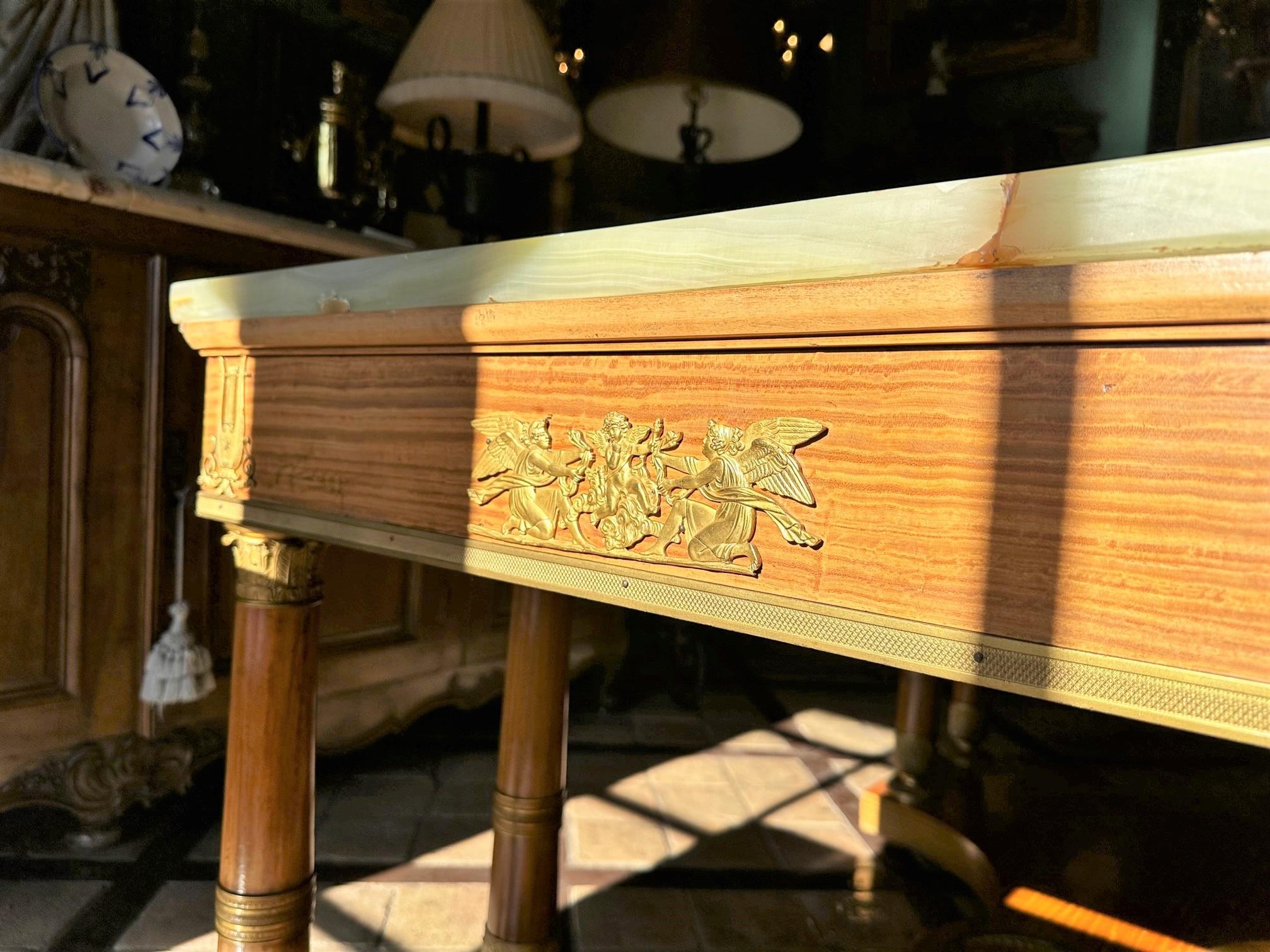 Rare console de bureau Charles X Office Partners en bois, onyx, pierre et bronze en vente 4