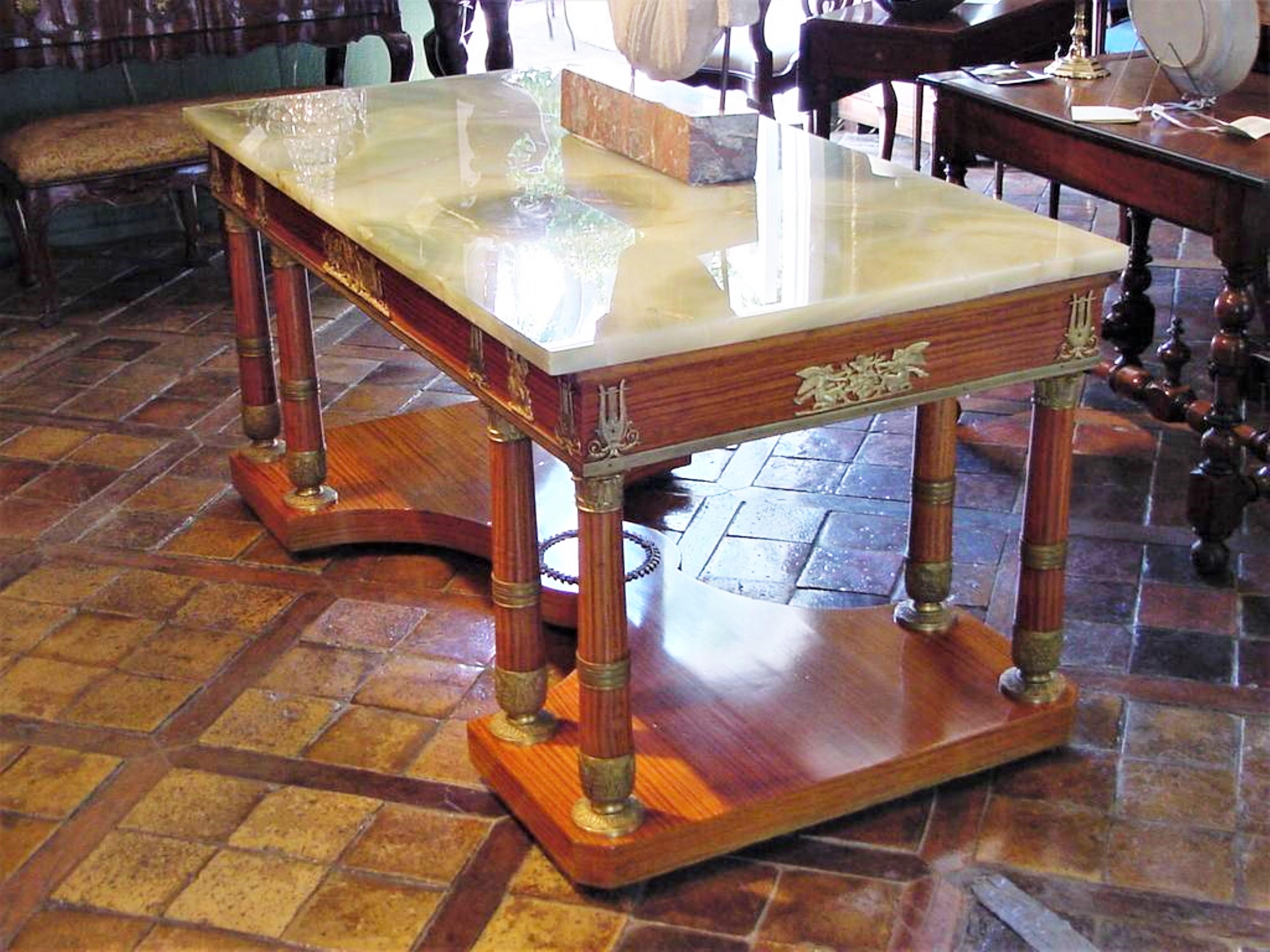 Rare Charles X Office Partners Desk Center Table Console Wood Onyx Stone Bronze For Sale 12