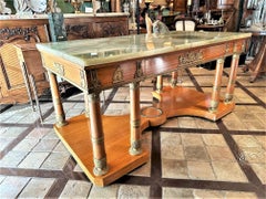 Rare Charles X Office Partners Desk Center Table Console Wood Onyx Stone Bronze