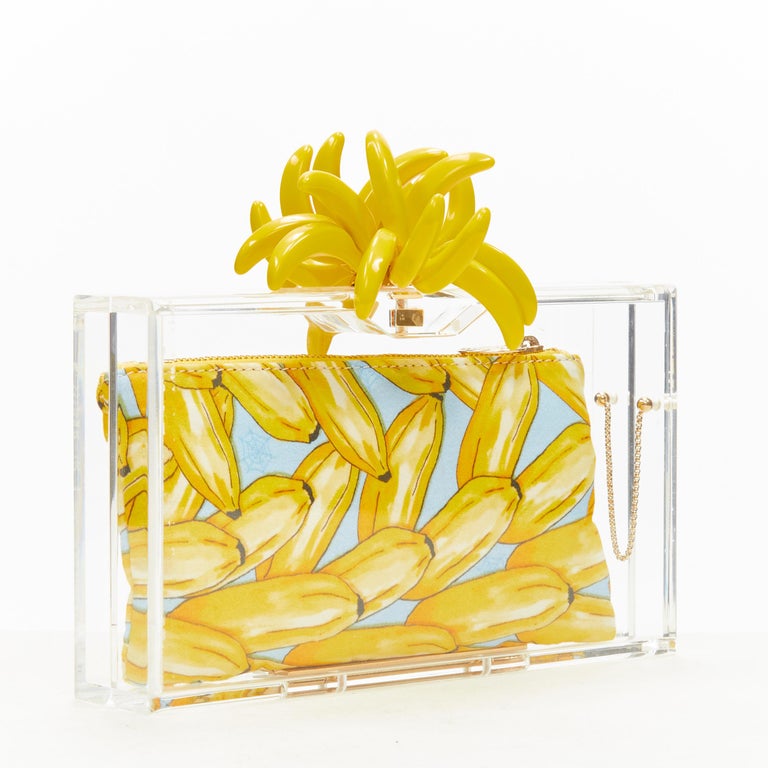 rare CHARLOTTE OLYMPIA yellow Banana charm zip pouch perspex PVC box clutch bag In Excellent Condition In Hong Kong, NT
