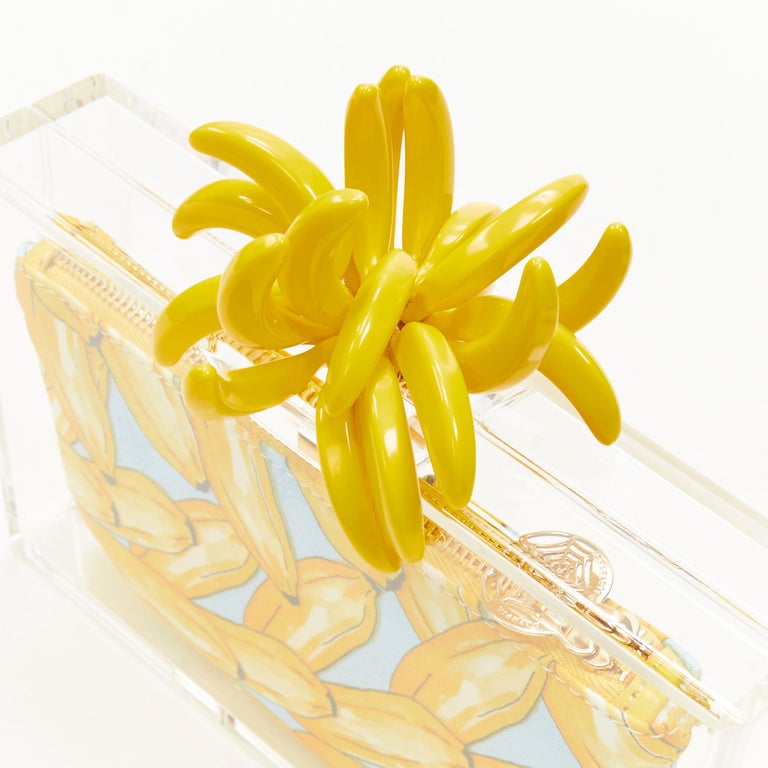 rare CHARLOTTE OLYMPIA yellow Banana charm zip pouch perspex PVC box clutch bag 3