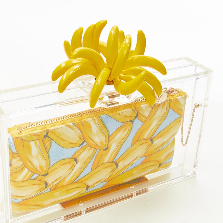 rare CHARLOTTE OLYMPIA yellow Banana charm zip pouch perspex PVC box clutch bag 4