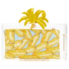 rare CHARLOTTE OLYMPIA yellow Banana charm zip pouch perspex PVC box clutch bag