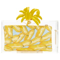 rare CHARLOTTE OLYMPIA jaune Banana charm zip pouch perspex PVC box clutch bag