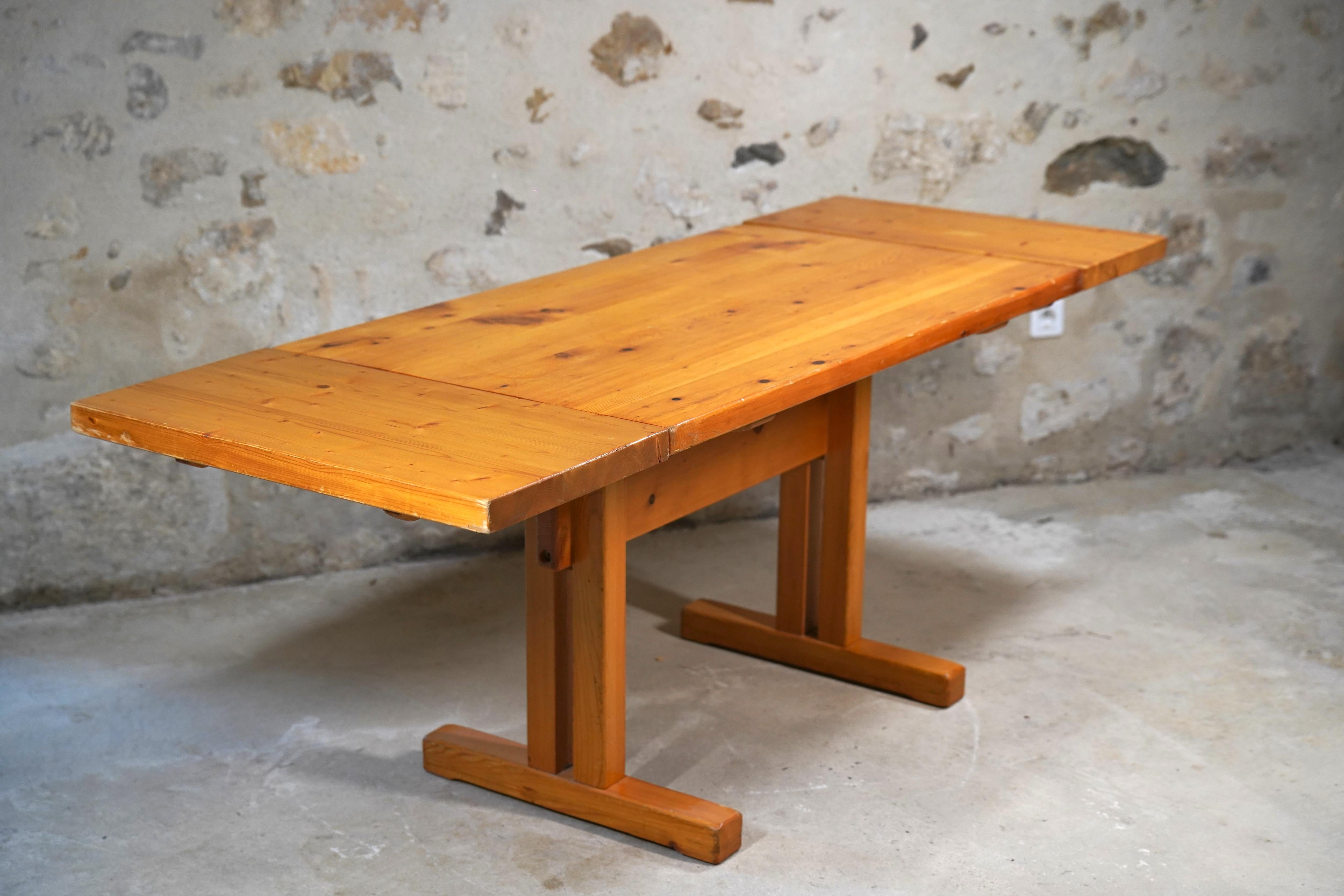 Mid-Century Modern Rare Charlotte Perriand Drop Leaf Dining Table from Les Arcs, France c. 1970