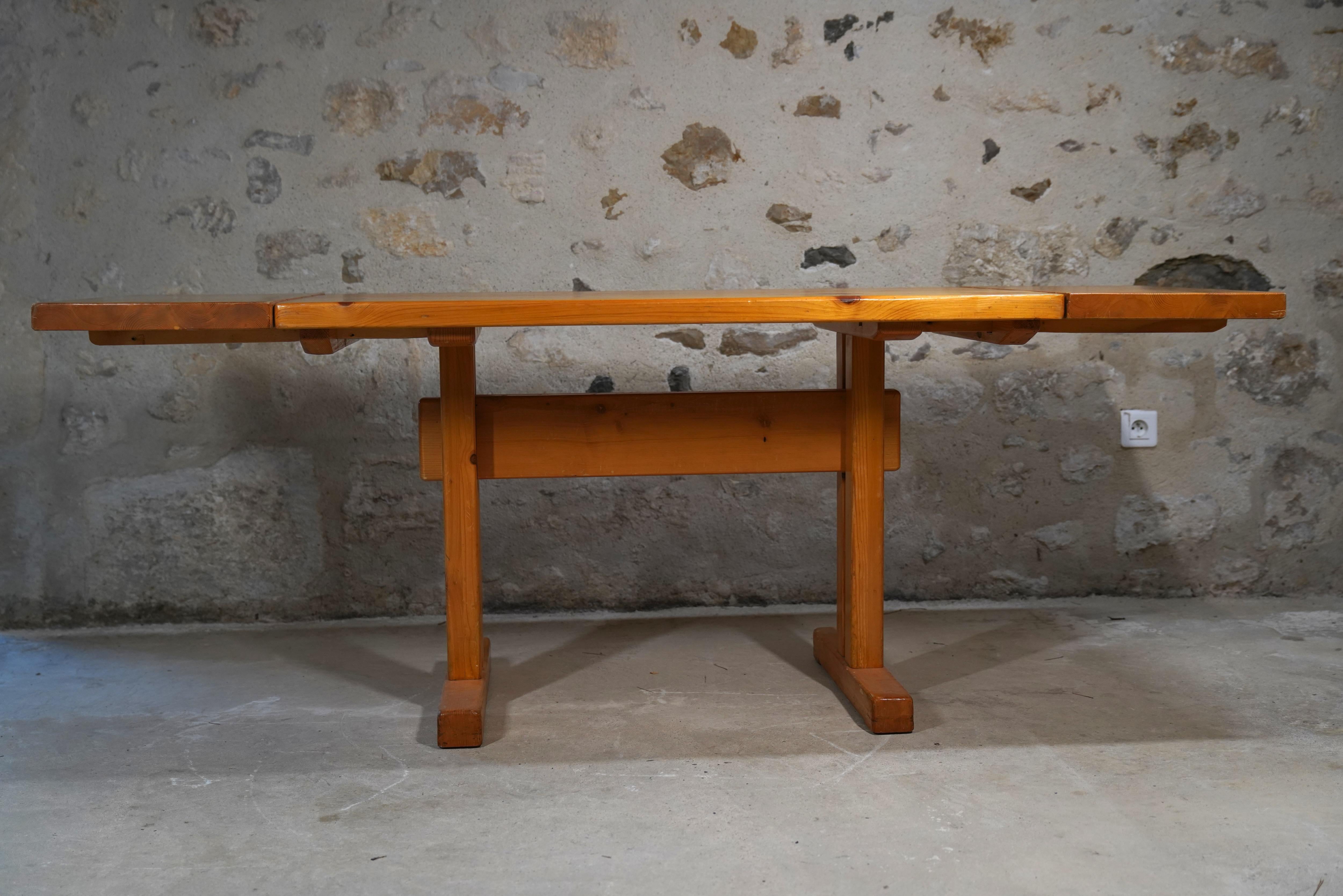 Rare Charlotte Perriand Drop Leaf Dining Table from Les Arcs, France c. 1970 In Good Condition In Malibu, US