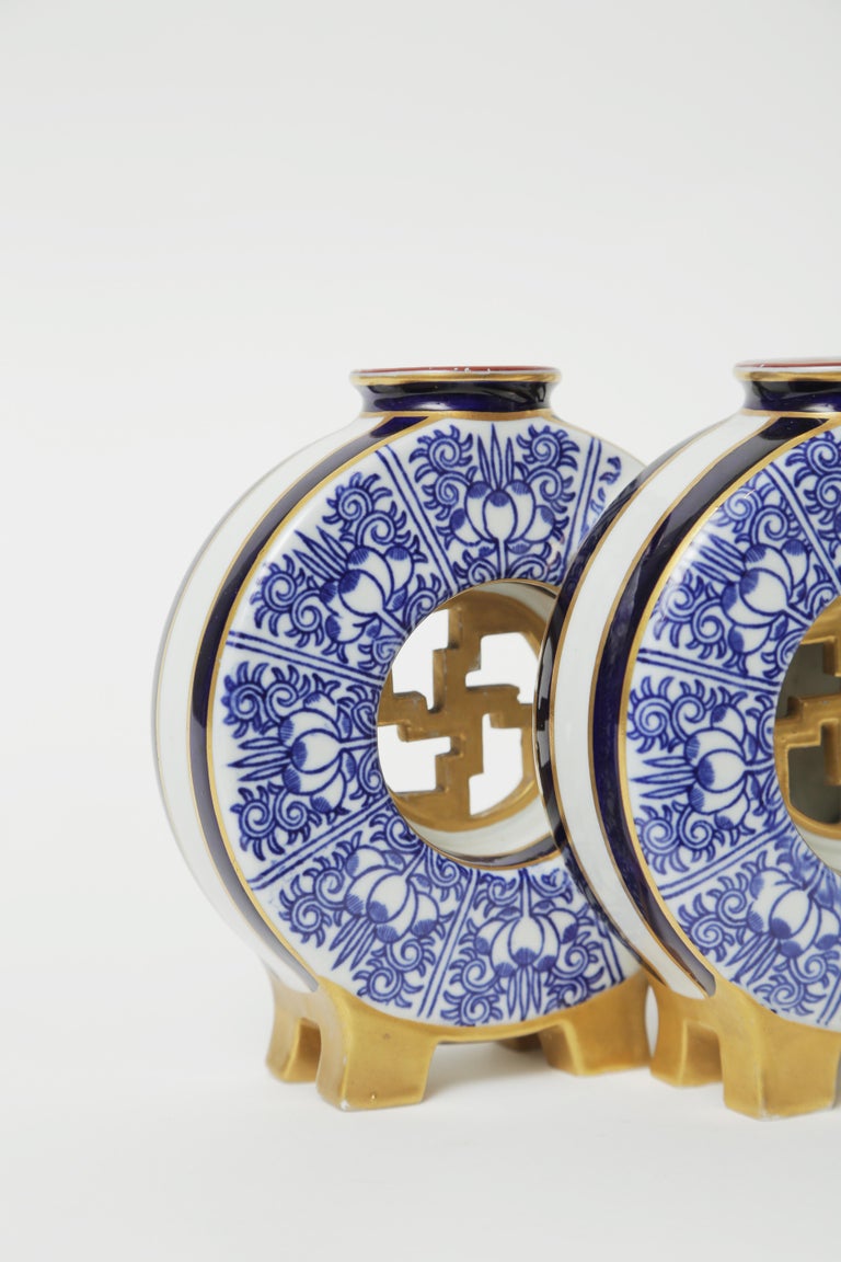 Rare Charming Antique Royal Worcester Blue White Gold Chinoiserie Vase