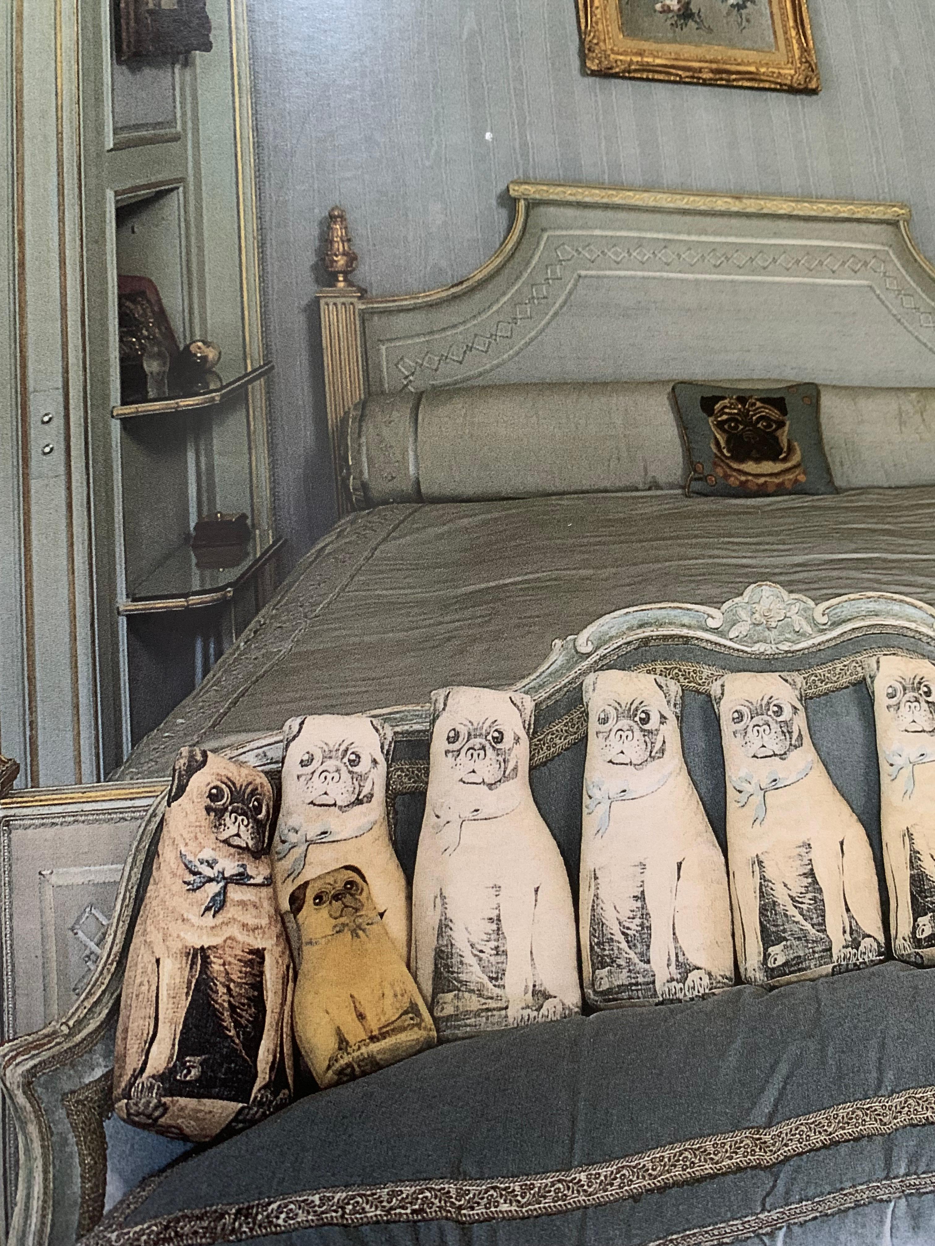 Seltenes, charmantes Paar bedruckter Baumwoll-Pug-Kissen aus dem frühen 20. Jahrhundert im Angebot 4