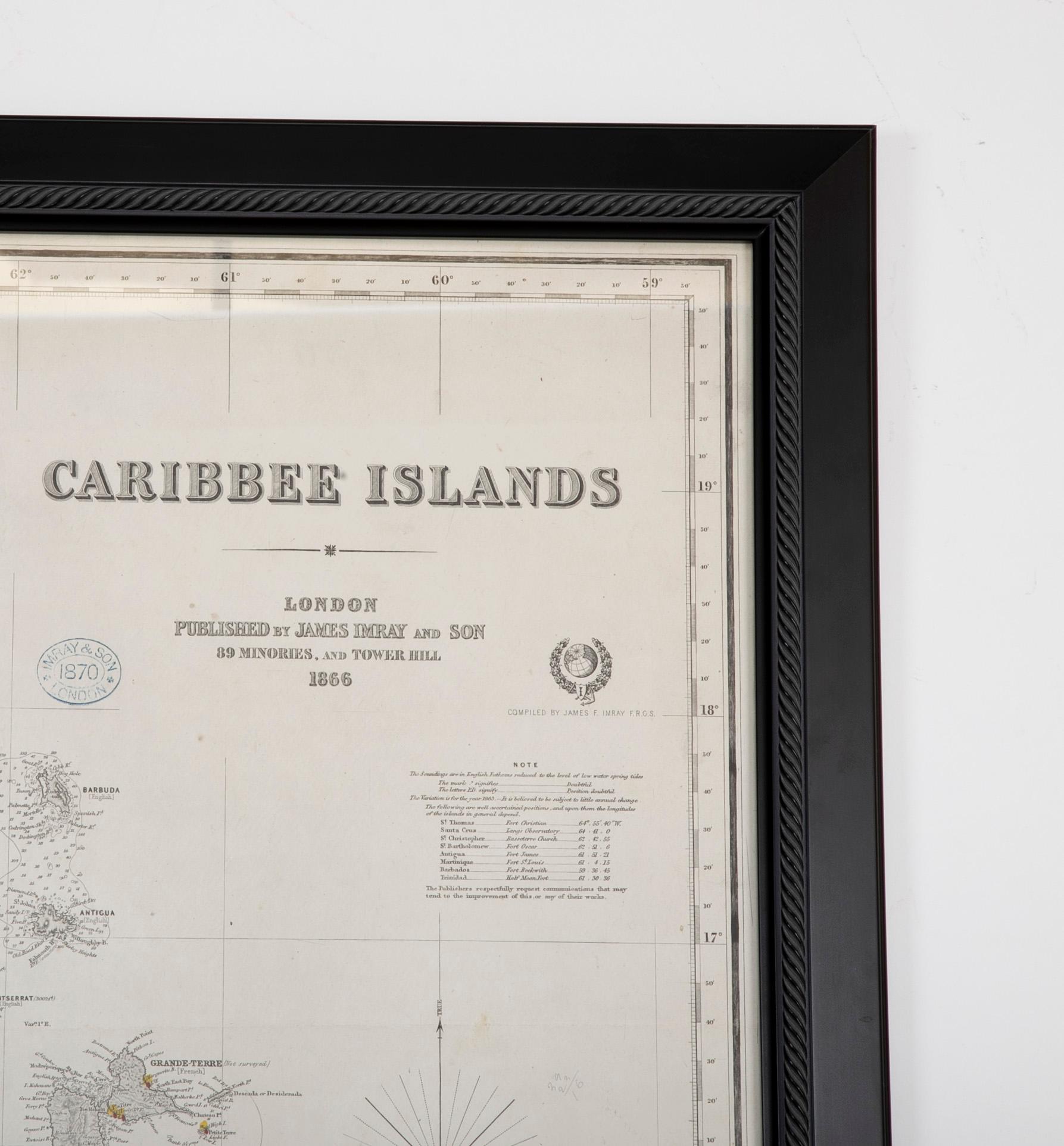 Rare Chart of the Caribbean Islands Published by James Imray & Son, London, 1866 5