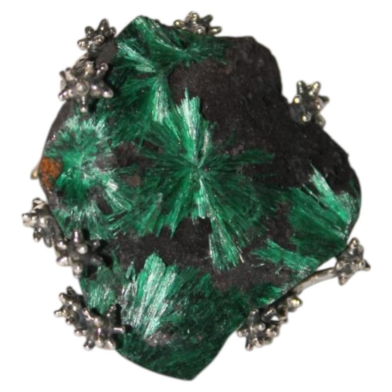 RARE Chatoyant Malachit Silber Ring 9 Größe