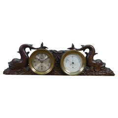 Rare Chelsea Carved Dolphin Nautical Maritime Ship Mantel Clock & Barometer 25"