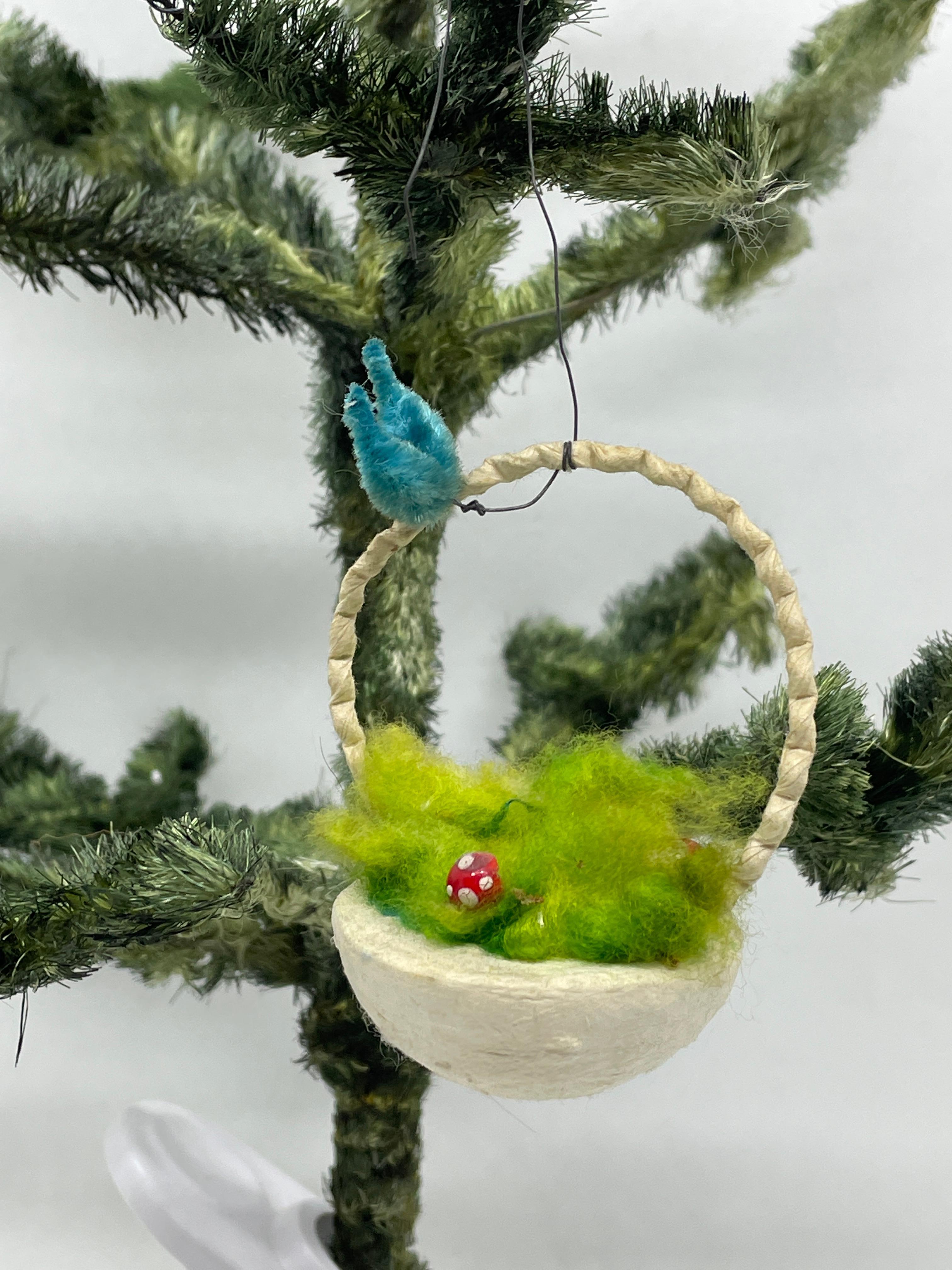 A rare Christmas ornament. It was made from Chenille, wire and cotton, this would be a great antique addition for your Christmas or feather tree.
 