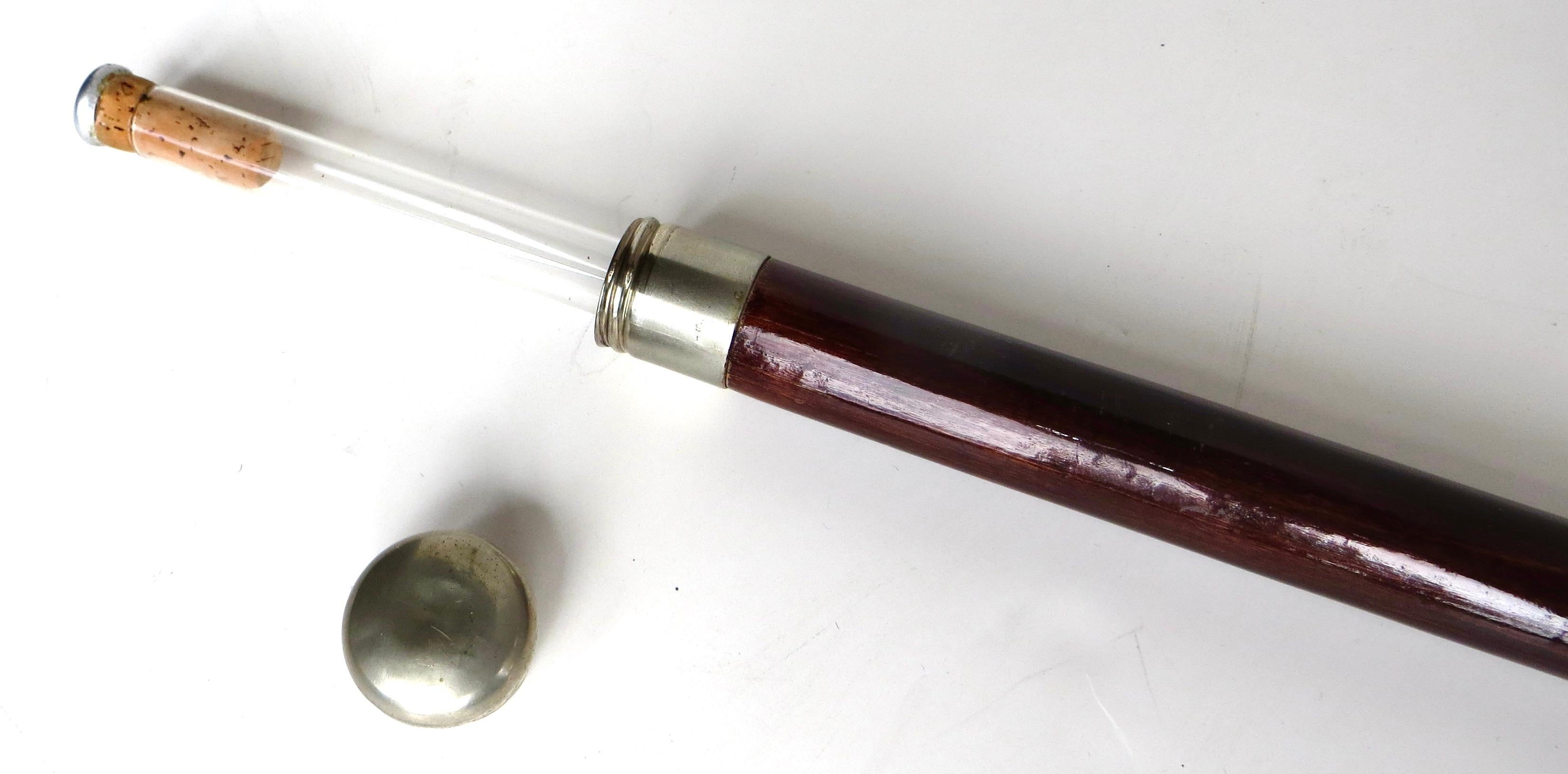 Victorian Rare Cherry Wood Cane With Concealed Glass 