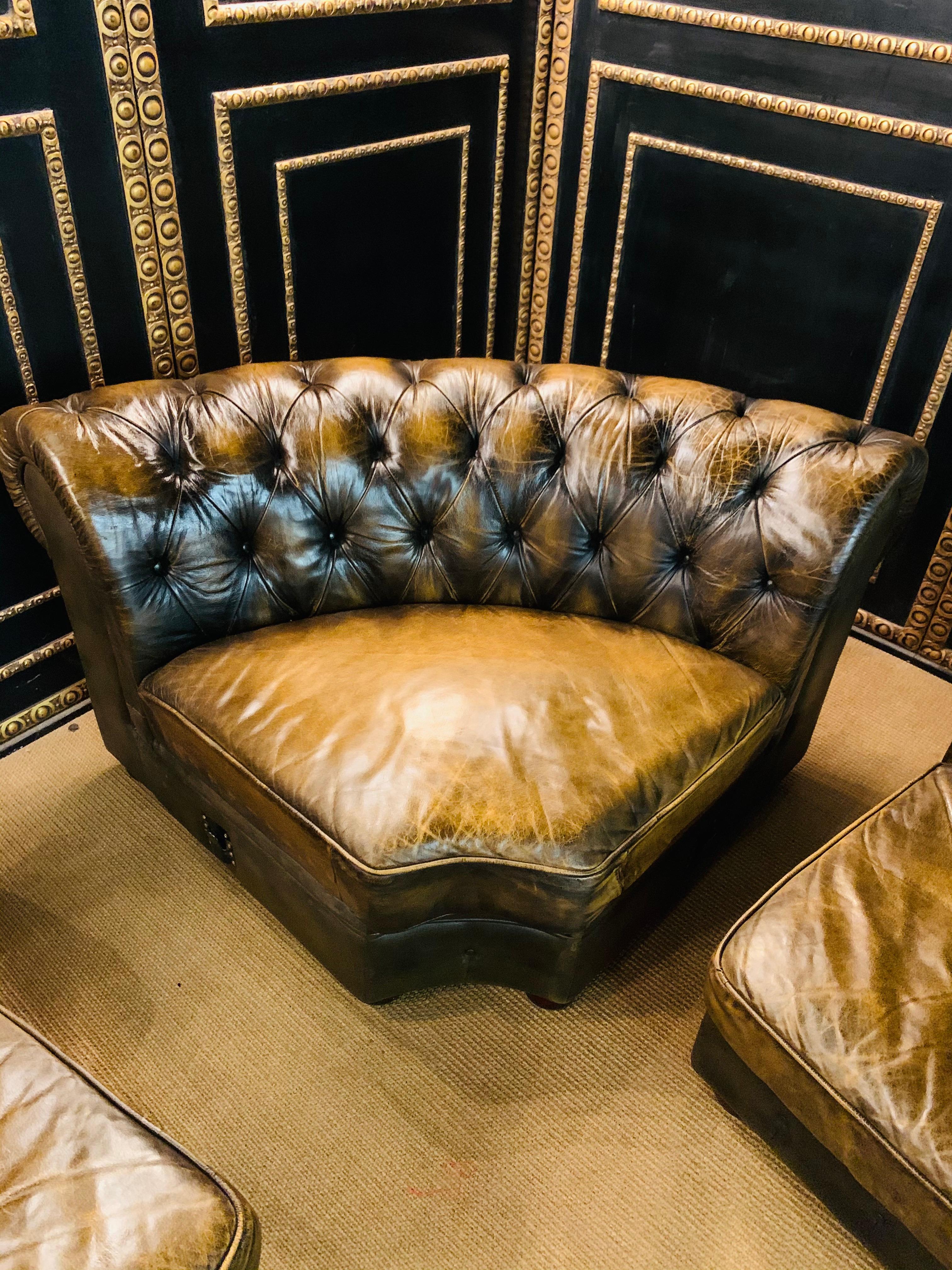 Rare Chesterfield Corner Couch Made of Real Thick Leather 9