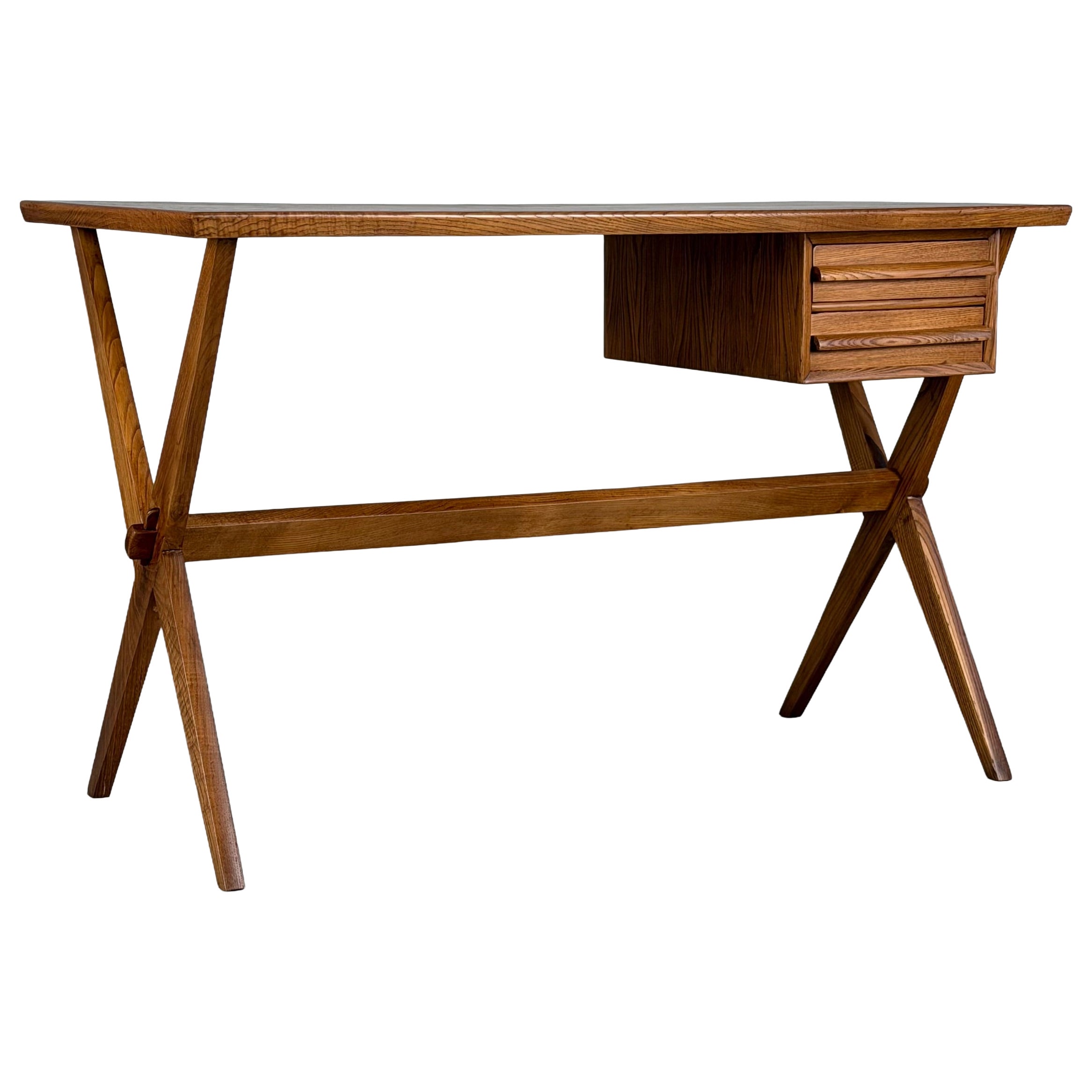 Rare Chestnut Wood Writing Desk by Italo Gamberini, Tuscany, Italy, 1940s