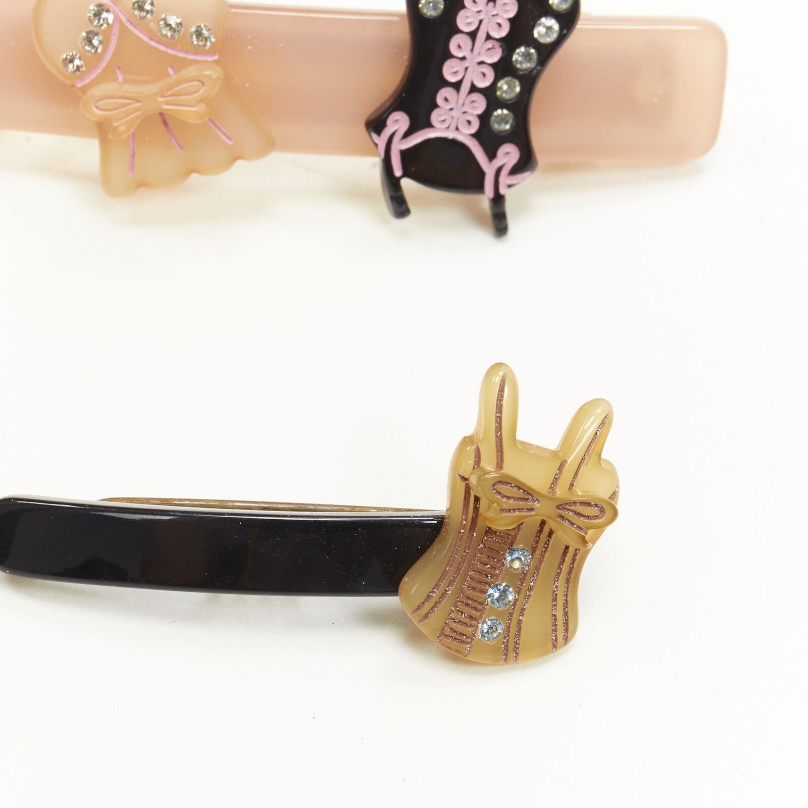 Beige rare CHIC & MODE Alexandre Zouari 2X black pink crystal lingerie hair clip For Sale