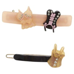 rare CHIC & MODE Alexandre Zouari 2X black pink crystal lingerie hair clip