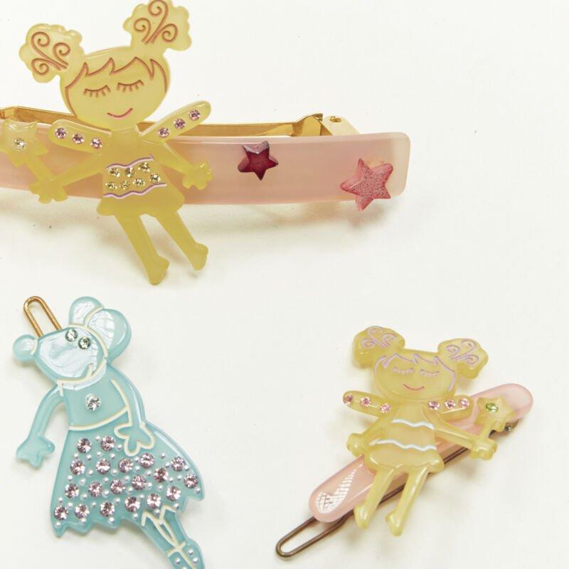Beige rare CHIC & MODE Alexandre Zouari crystal Fairy Mouse hair barrette clip X4 For Sale