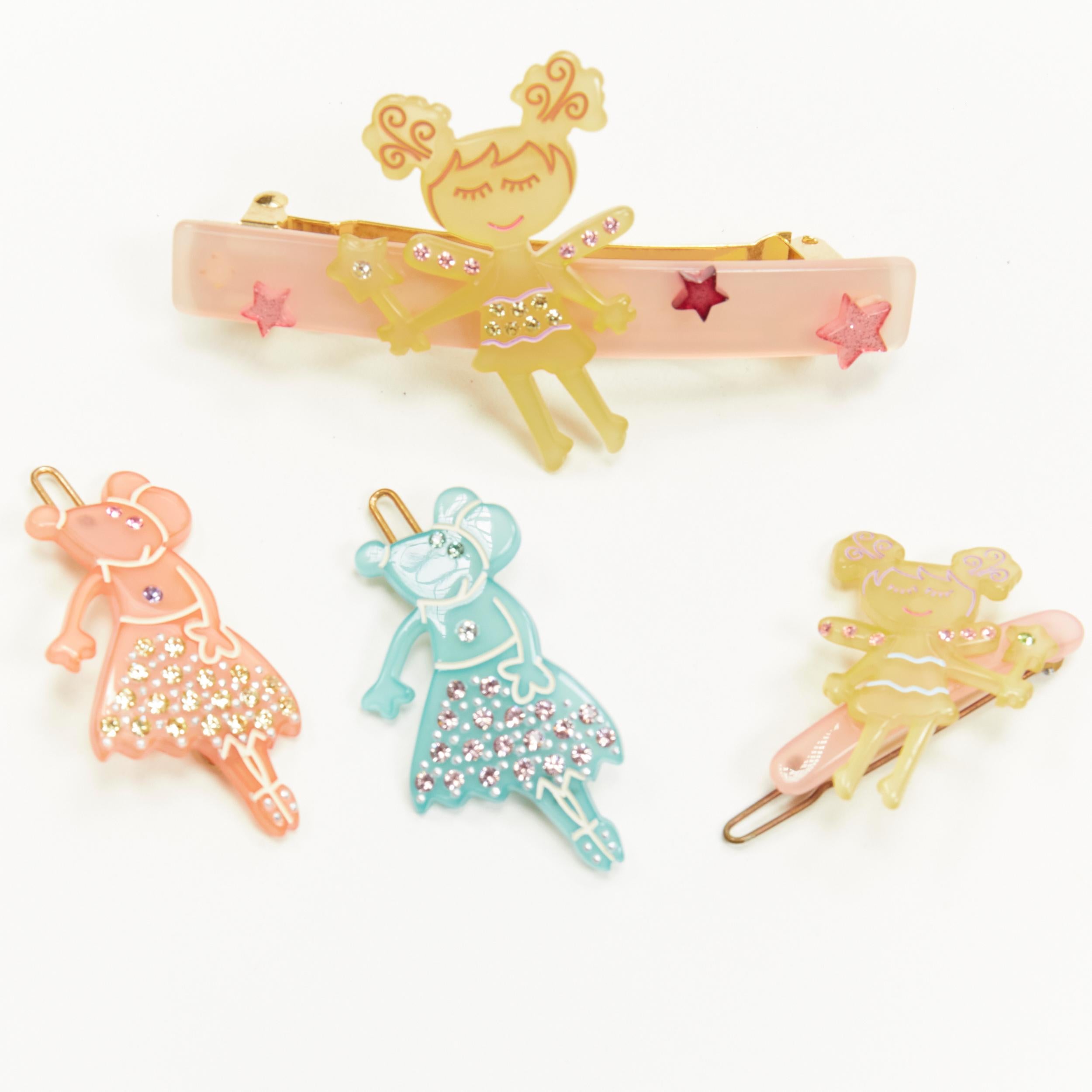 rare CHIC & MODE Alexandre Zouari crystal Fairy Mouse hair barrette clip X4 In Excellent Condition For Sale In Hong Kong, NT