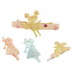 rare CHIC & MODE Alexandre Zouari crystal Fairy Mouse hair barrette clip X4