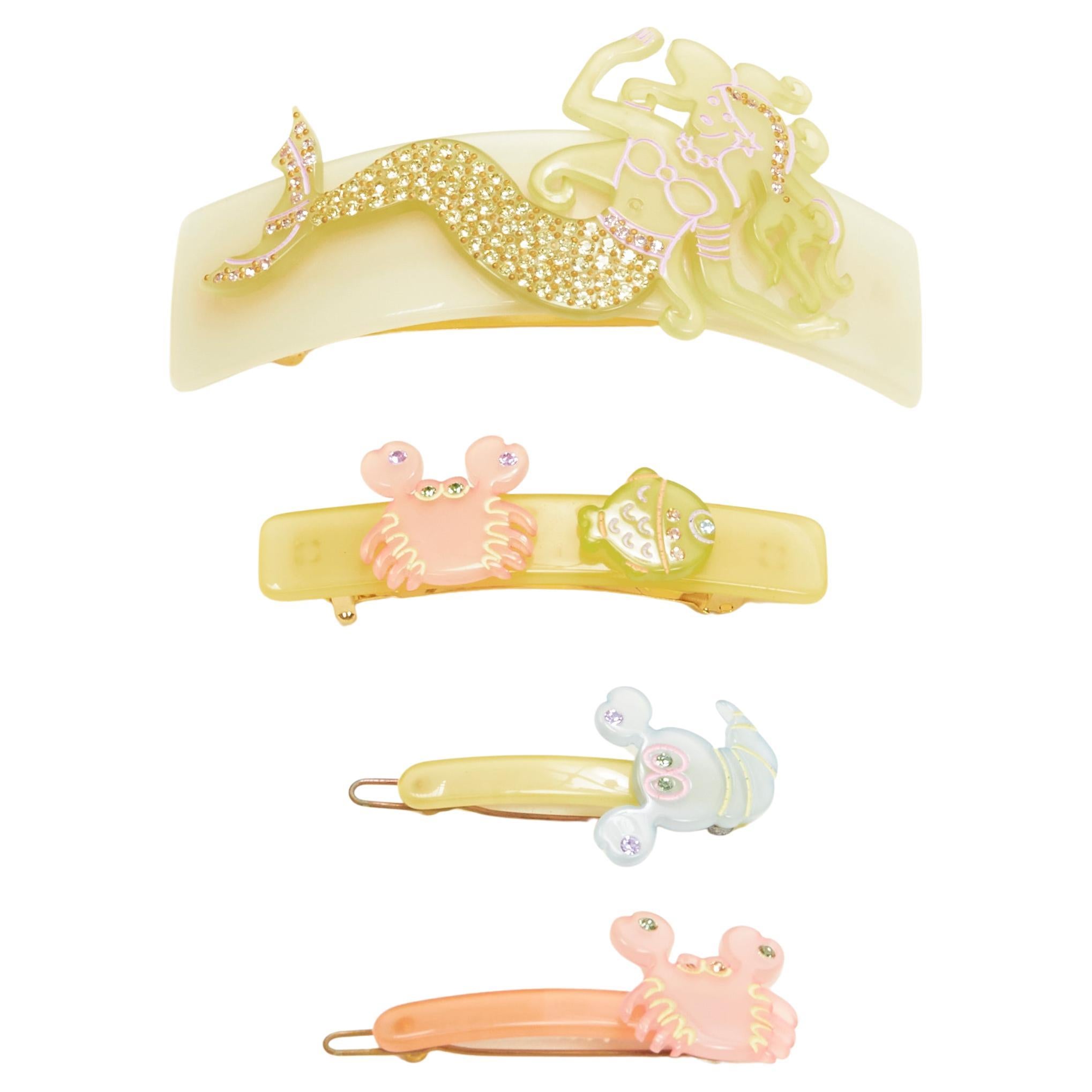 rare CHIC & MODE Alexandre Zouari pastel yellow Mermaid crab hair clips X4