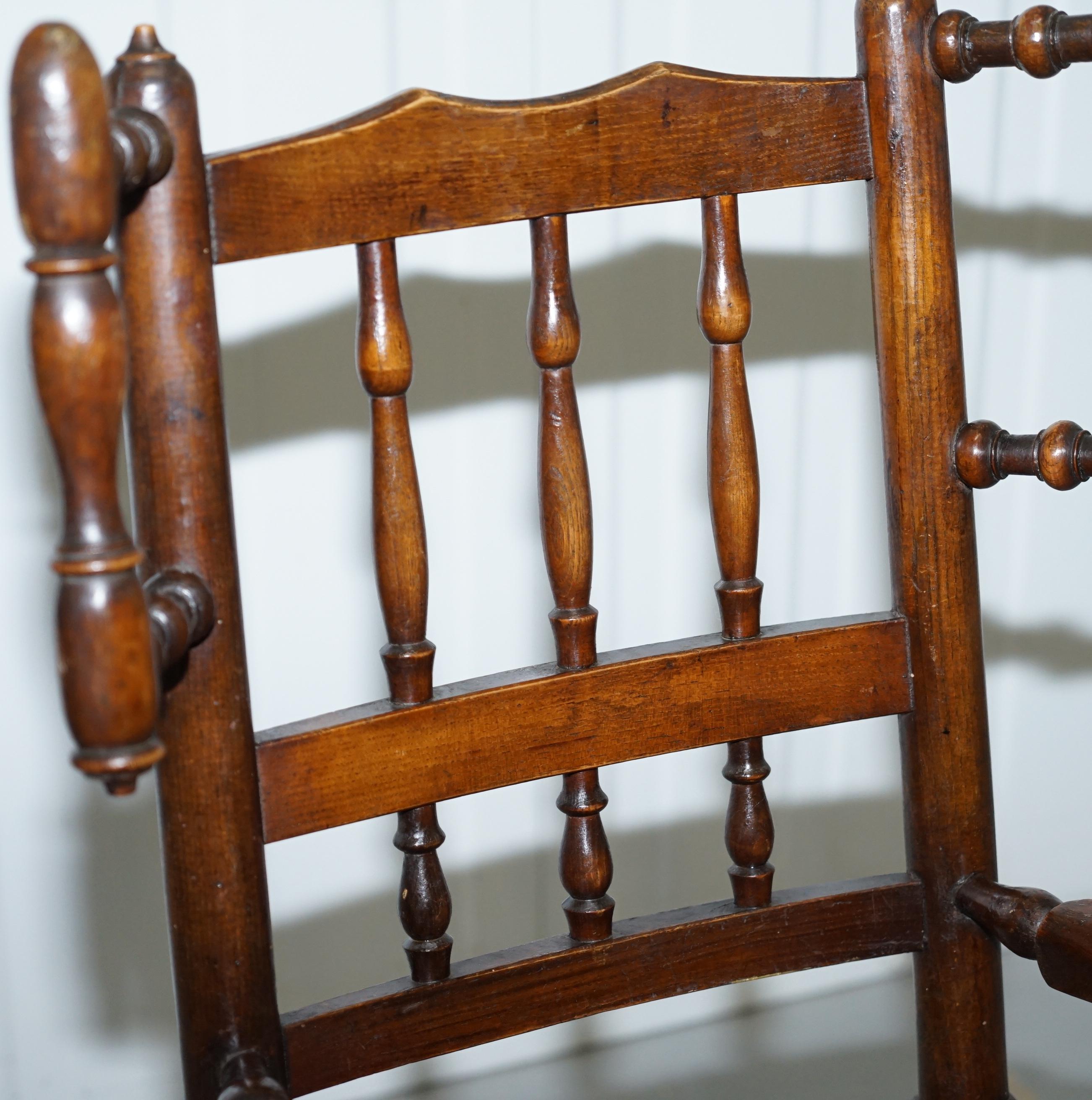 Rare Children's Small Antique Rope Seat Georgian Rocking Chair Solid Elm Display 2