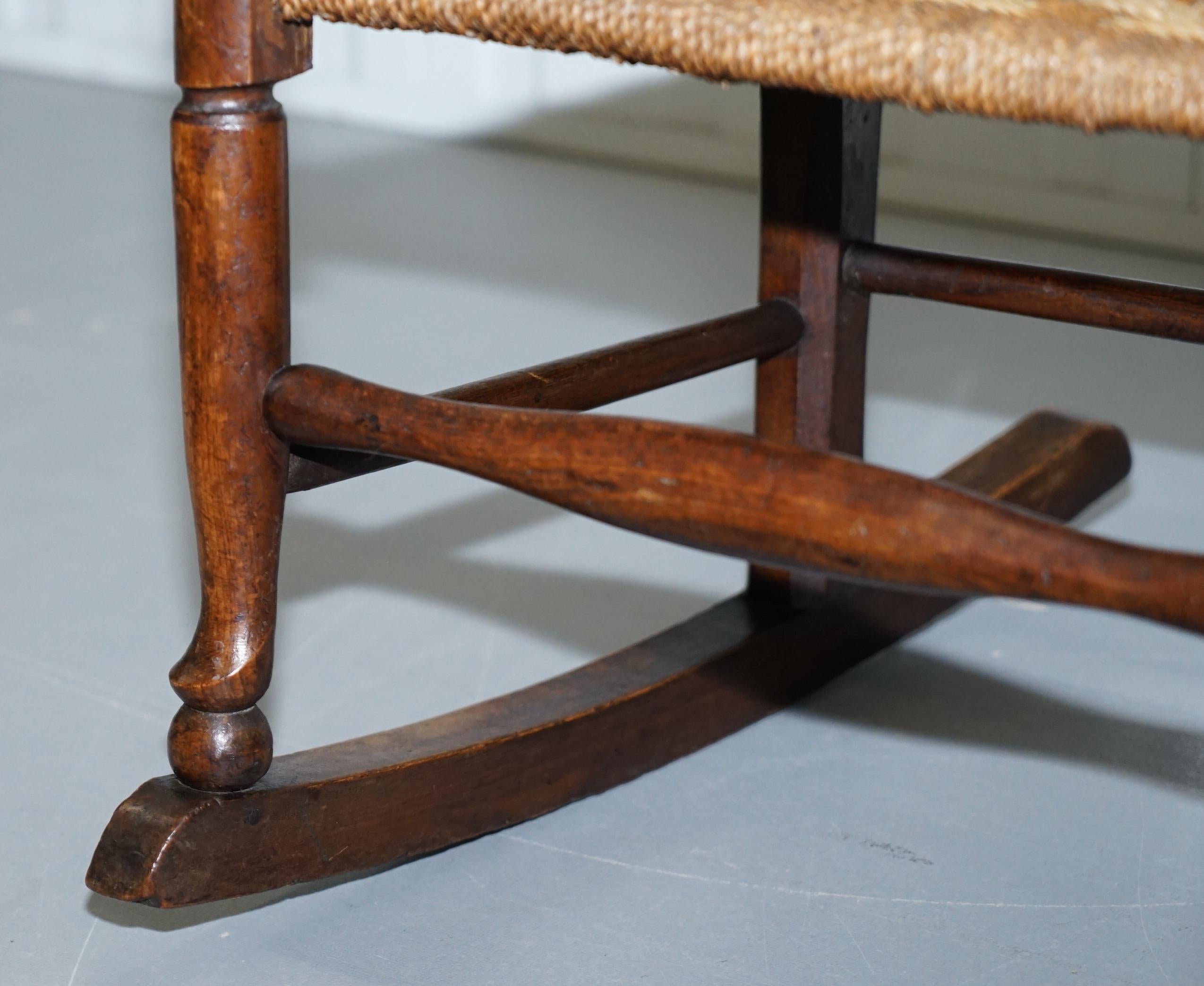 Rare Children's Small Antique Rope Seat Georgian Rocking Chair Solid Elm Display 6